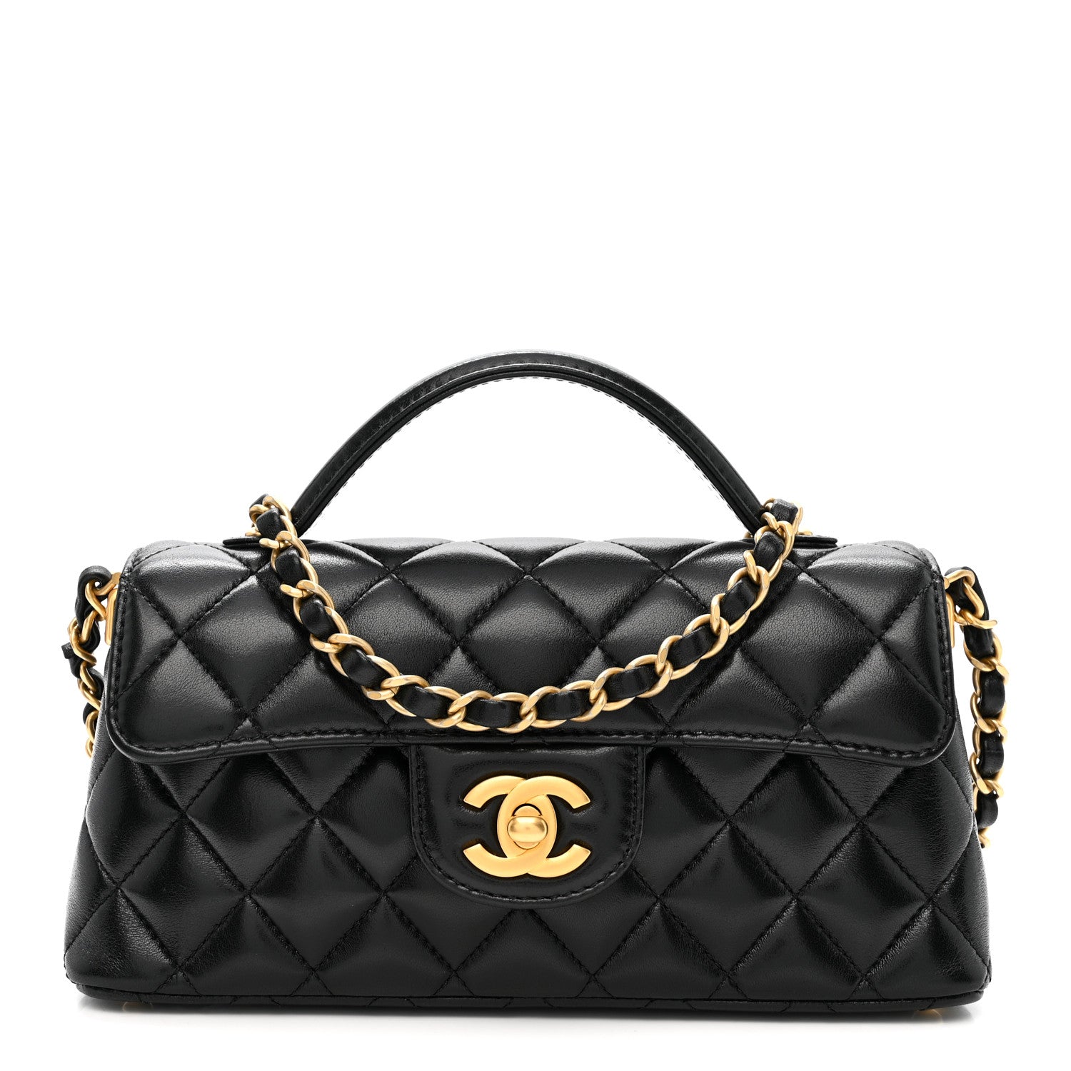 Chanel Lambskin Quilted Mini Flap Top Handle Bag Black 1 of 10