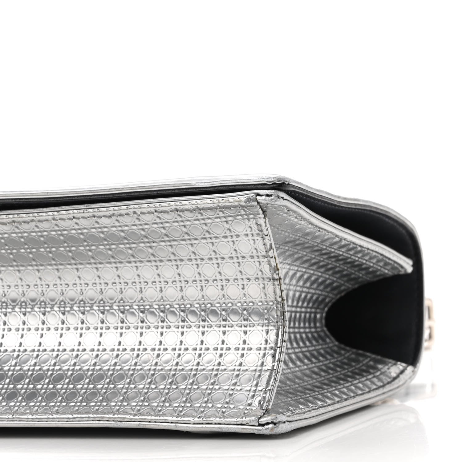 Christian Dior Metallic Patent Micro-Cannage Medium Diorama Flap Bag Silver 9 of 10