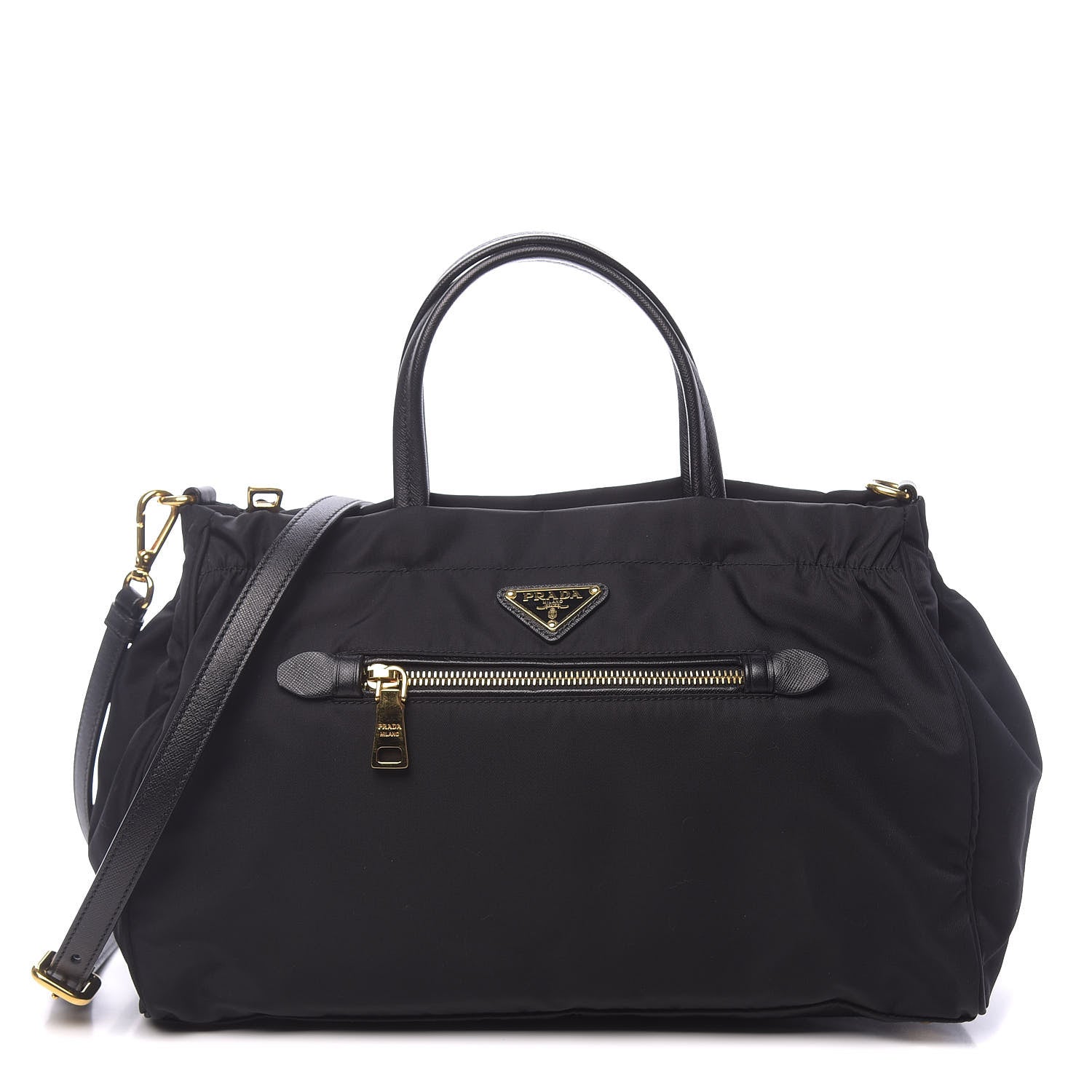Prada Tessuto Nylon Saffiano Shopping Satchel Black 1 of 10