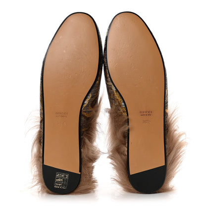 Gucci Brocade Fur Womens Princetown Slippers 38.5 Brown 7 of 9