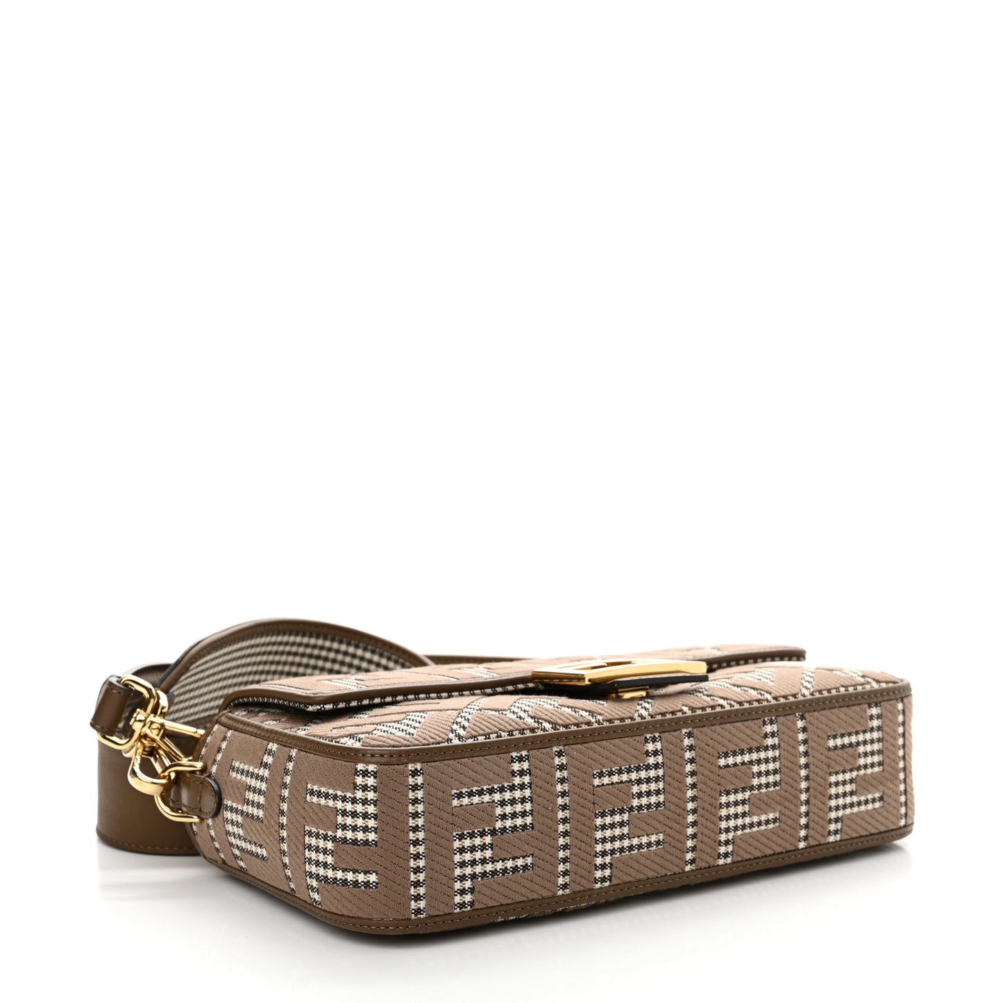 Wool Vitello King Houndstooth FF Embroidered Baguette Beige Moro