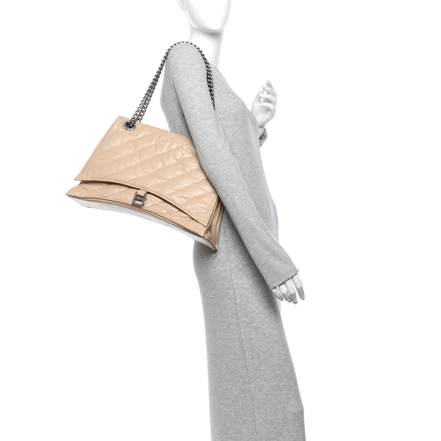 Crushed Calfskin Quilted Large Crush Chain Bag Nude