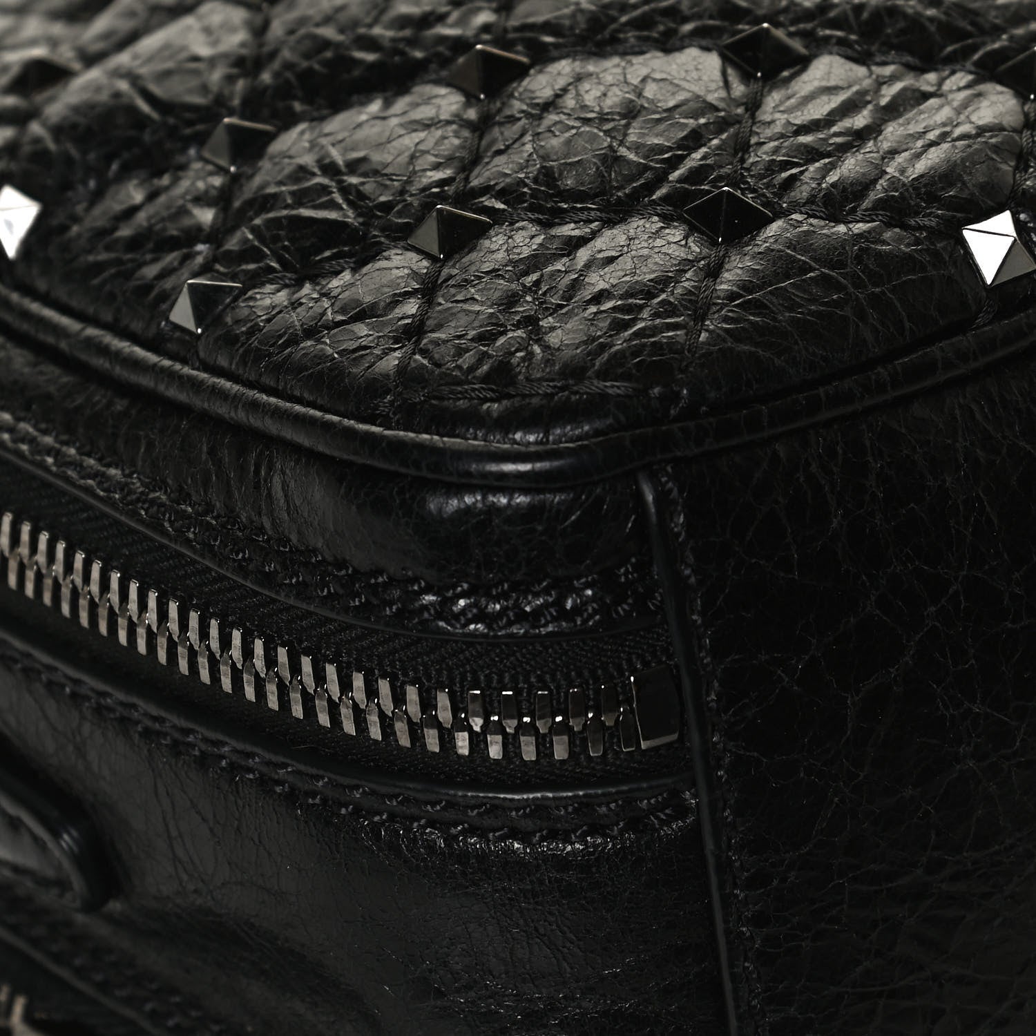 Valentino Garavani Craquele Nappa Rockstud Spike Double Zip Camera Crossbody Bag Black 6 of 12