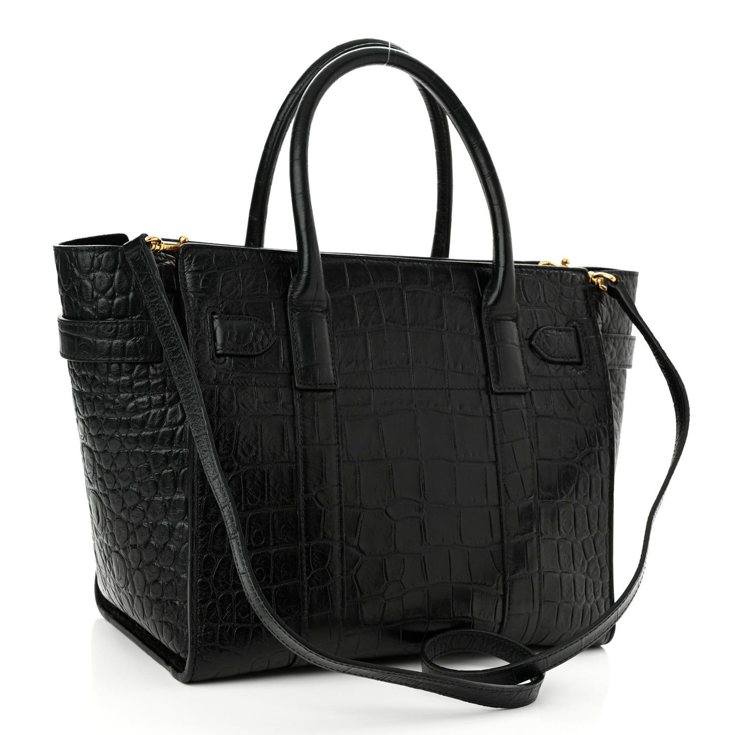 Crocodile Embossed Calfskin Small Zipped Bayswater Black