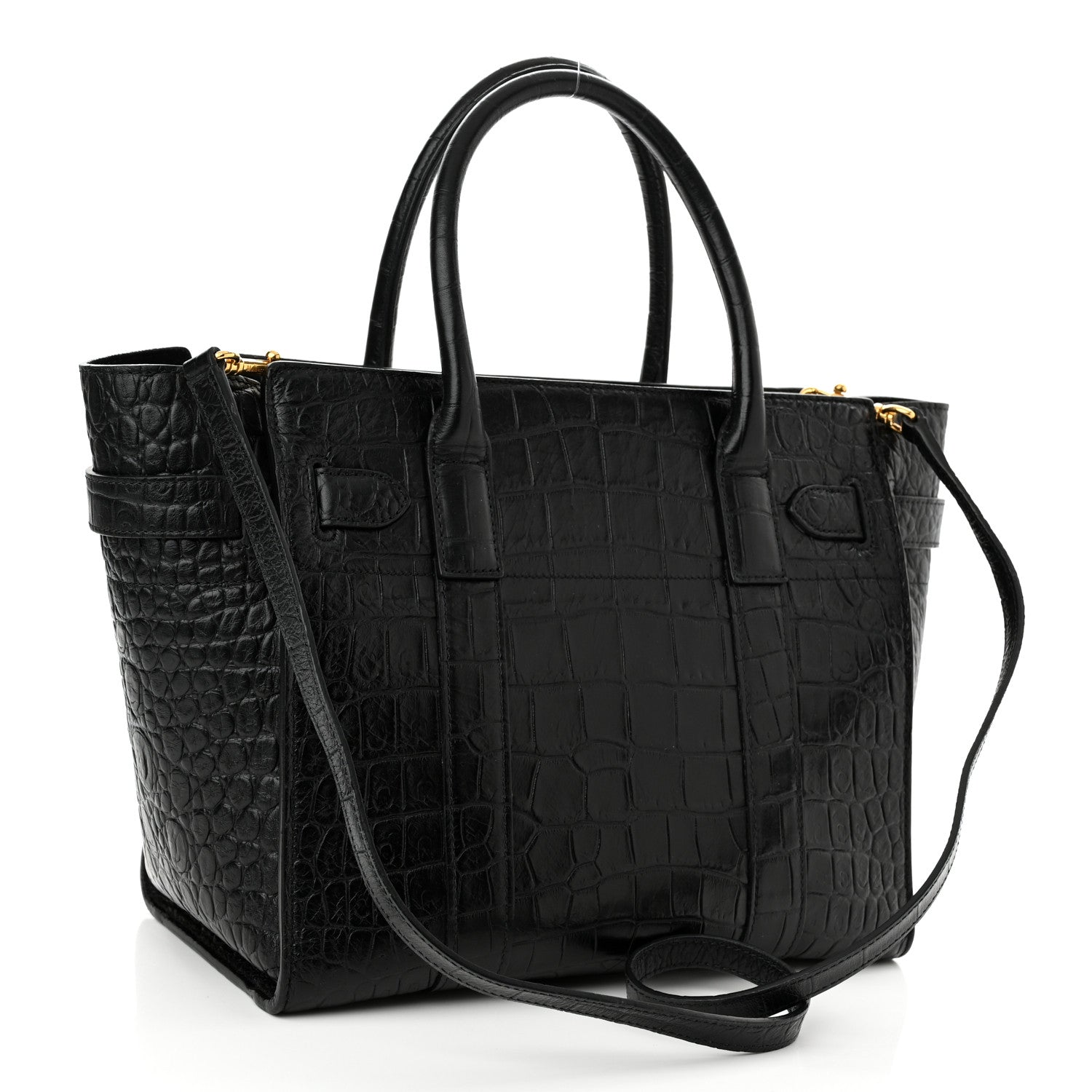 Mulberry Crocodile Embossed Calfskin Small Zipped Bayswater Black 3 of 9