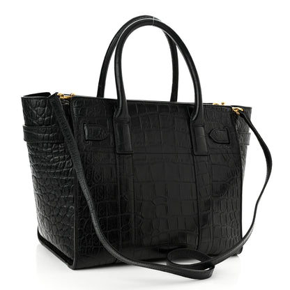 Mulberry Crocodile Embossed Calfskin Small Zipped Bayswater Black 3 of 9