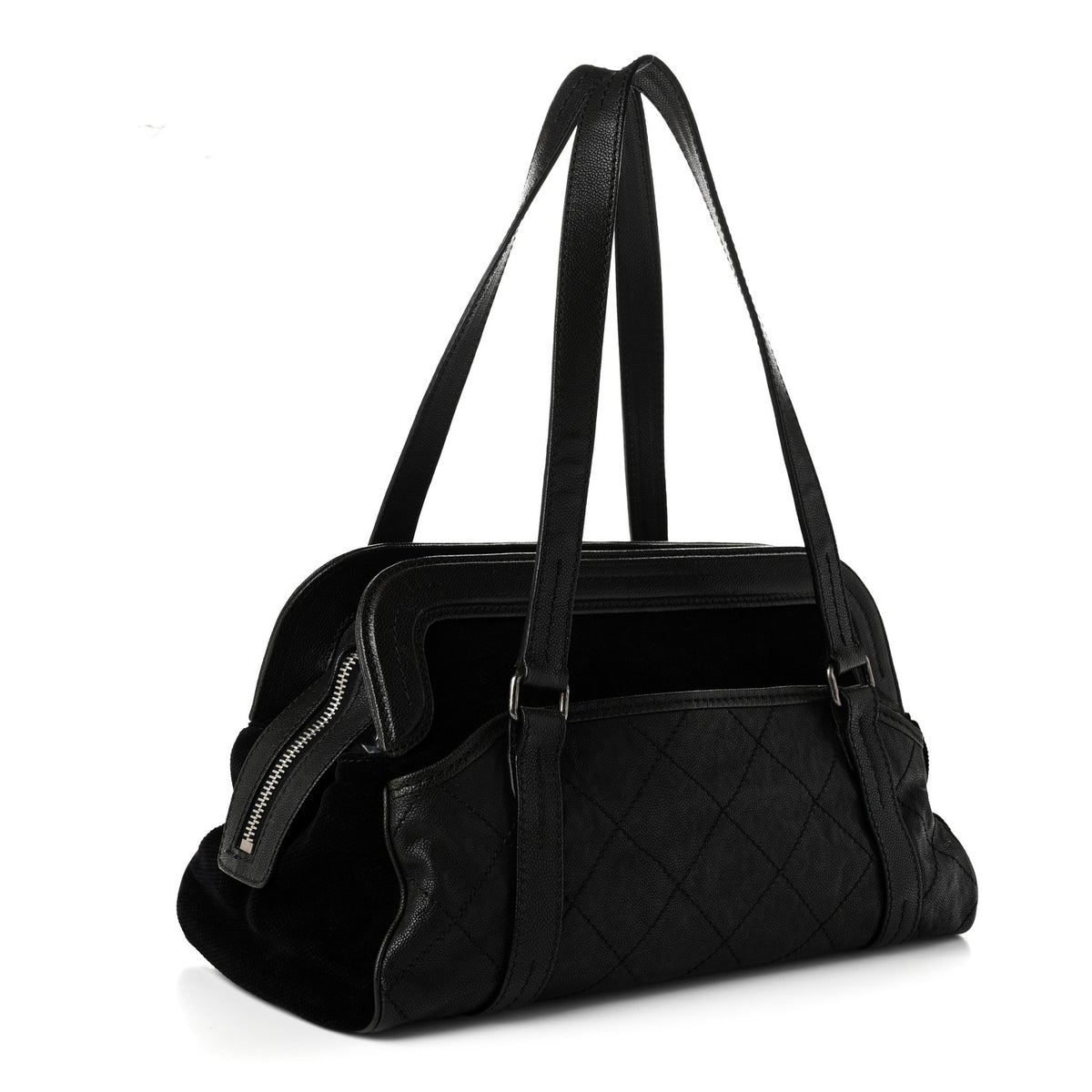 Calfskin Terrycloth Quilted Large Reissue Bowling Bag Tote Black