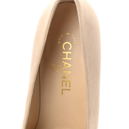 Chanel Suede Satin Cap Toe Low Heel Pumps 38.5 Beige Black 5 of 8