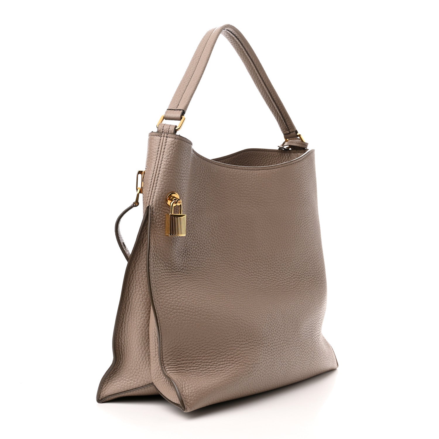 Tom Ford Pebbled Calfskin Alix Padlock Zip Hobo Bag Taupe 4 of 9