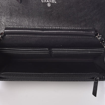 Chanel Crumpled Calfskin Quilted Wallet On Chain WOC So Black 7 of 11