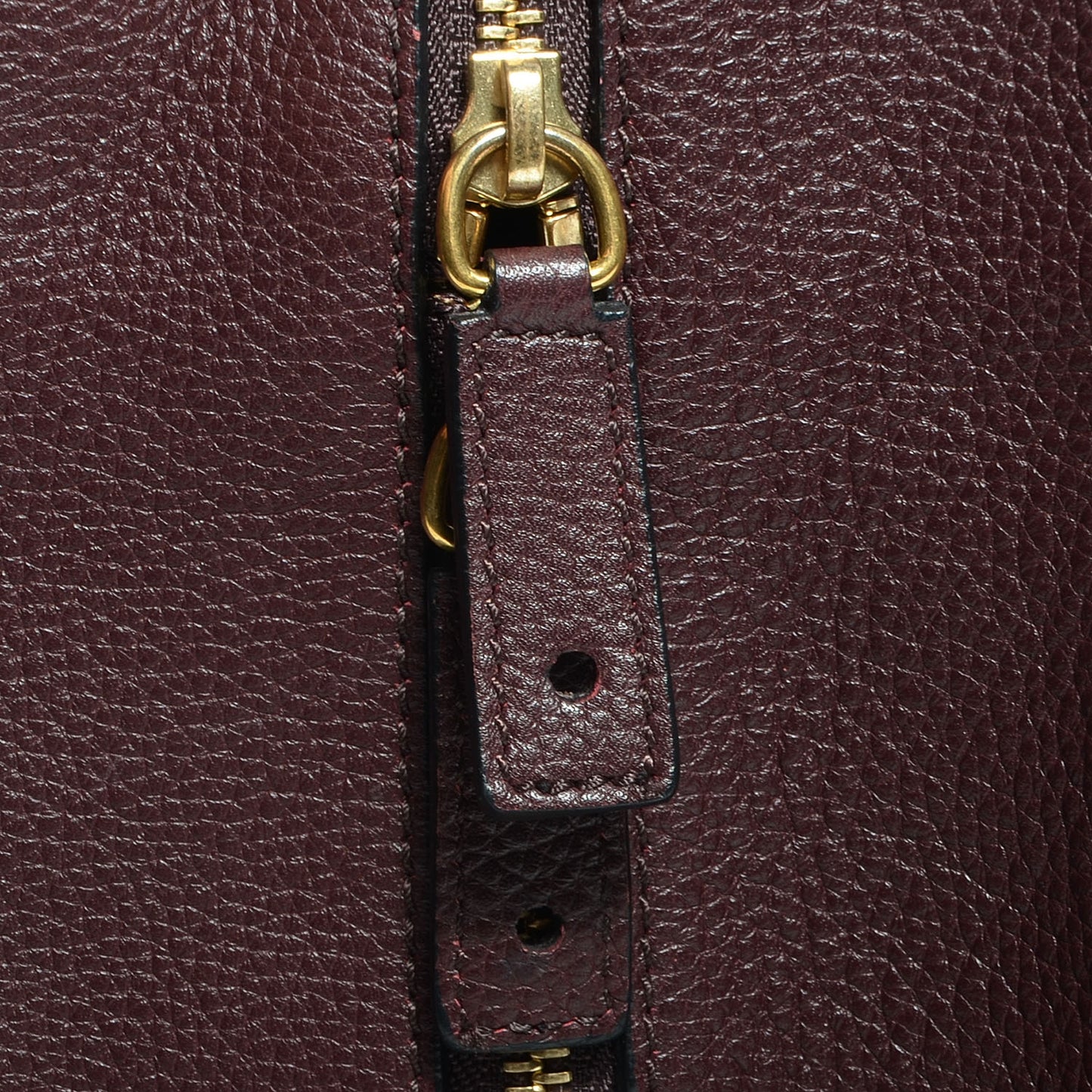 Pebbled Leather Skull Padlock Tote Oxblood