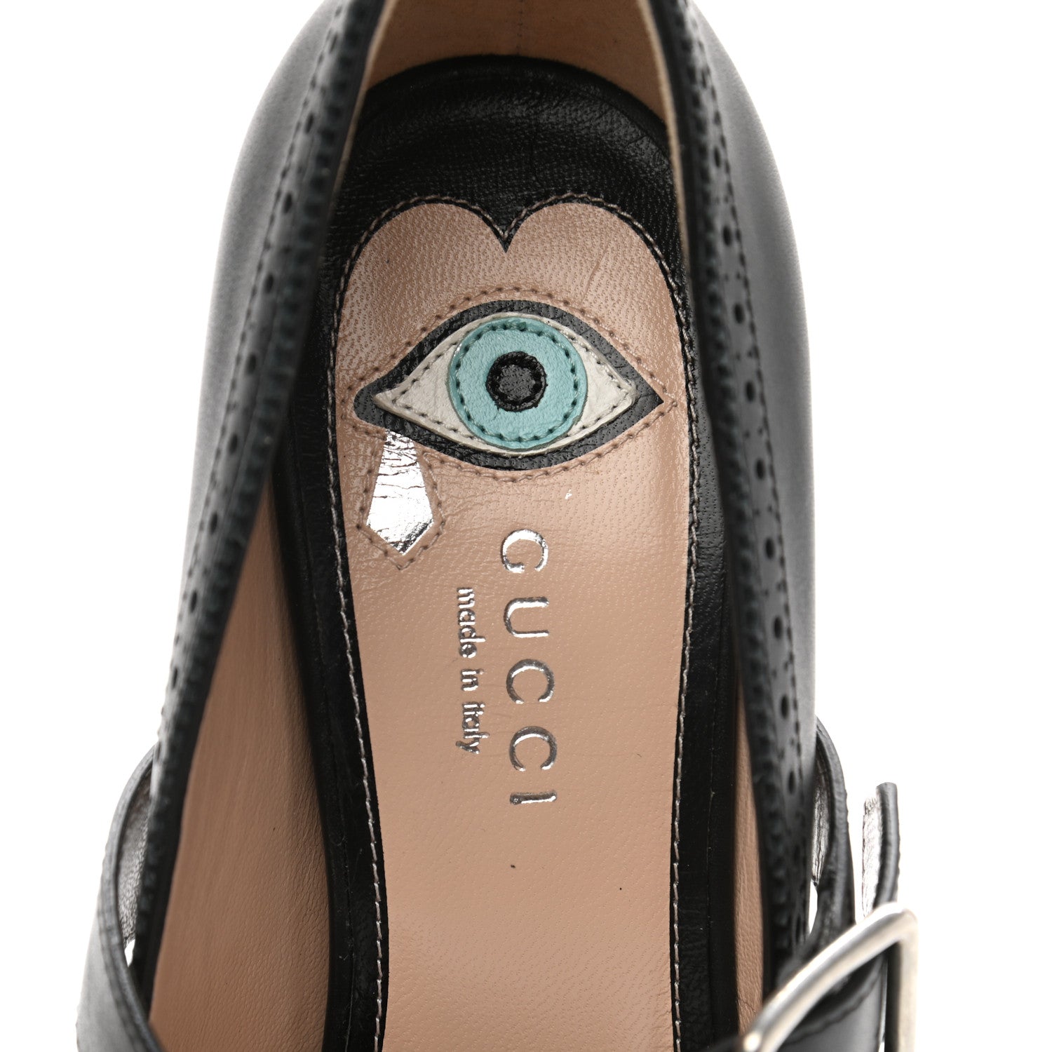 Gucci Calfskin Dionysus Perforated Mary Jane Pumps 37 Black 7 of 12