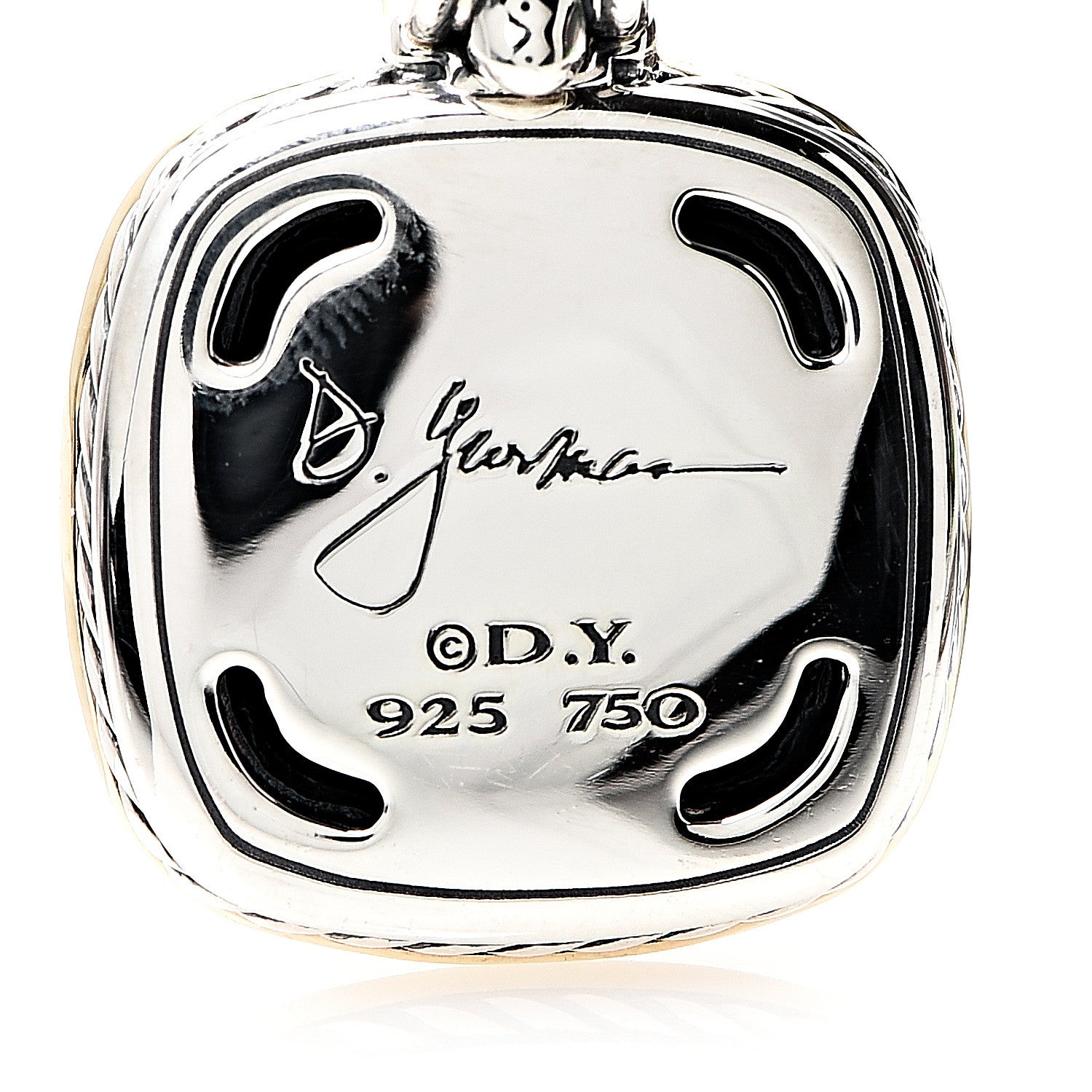 David Yurman Sterling Silver 18K Yellow Gold Black Onyx 14mm Albion Enhancer Pendant 3 of 3