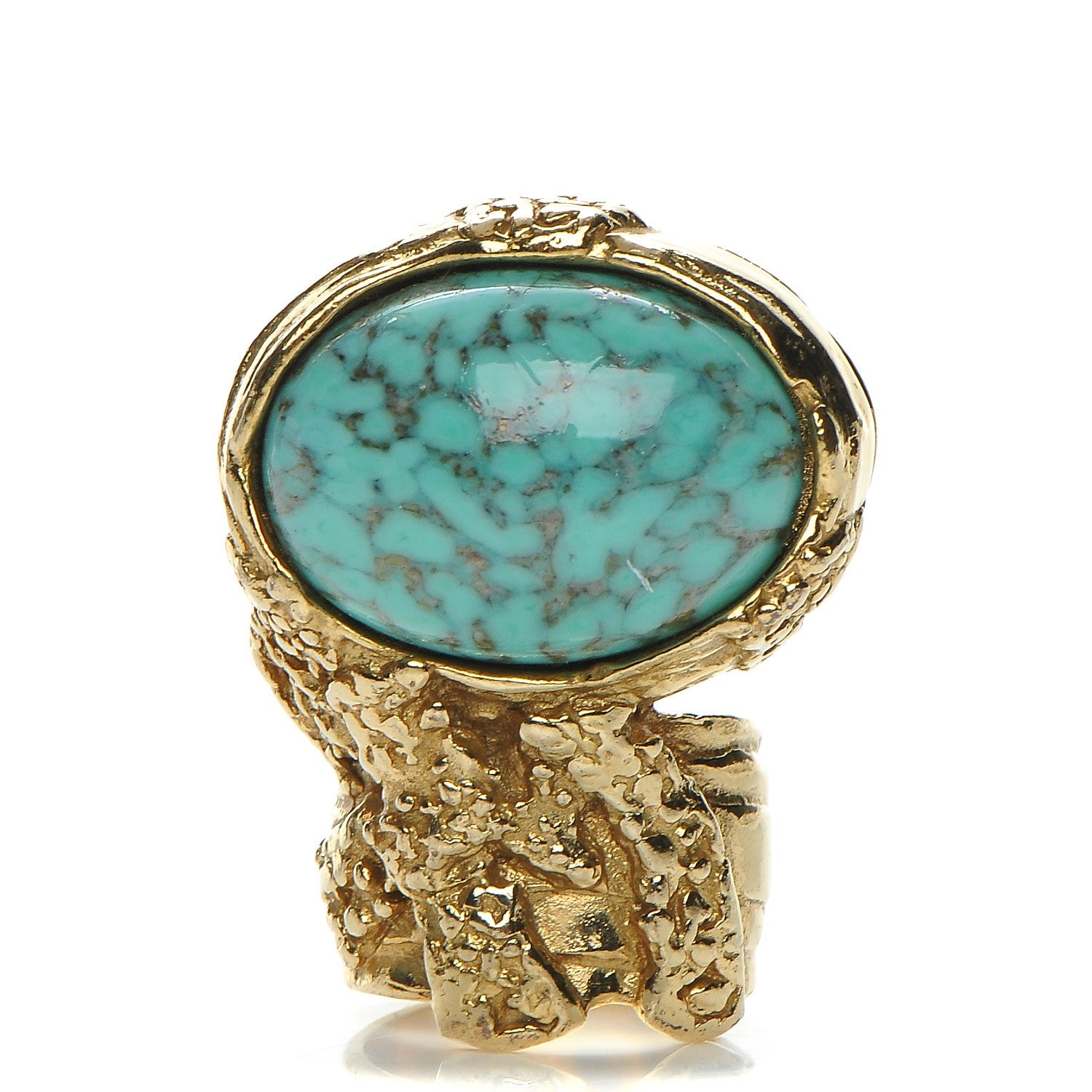 Saint Laurent Glass Cabochon Arty Ovale Ring 5 Gold Turquoise 1 of 5