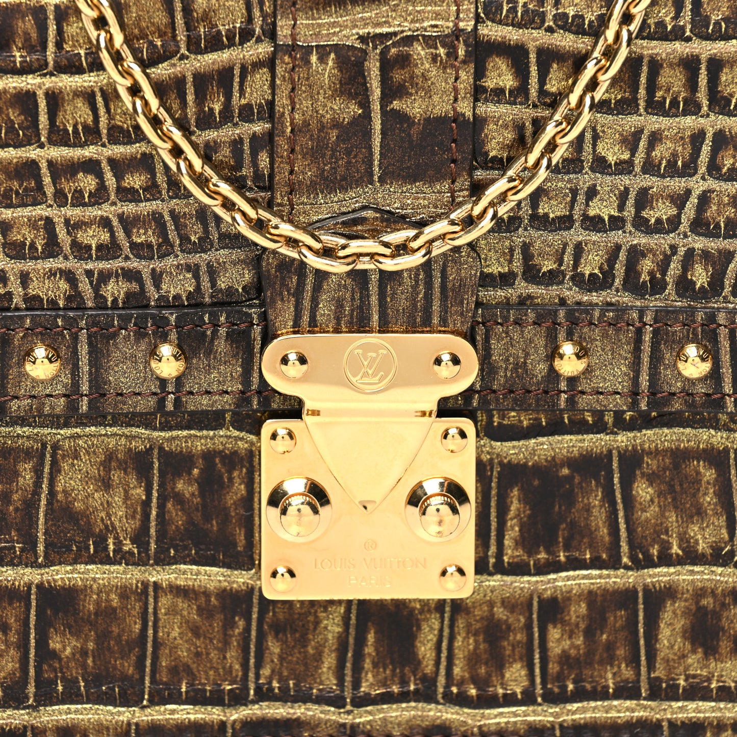 Crocodile Trunk Chain Wallet Gold Black