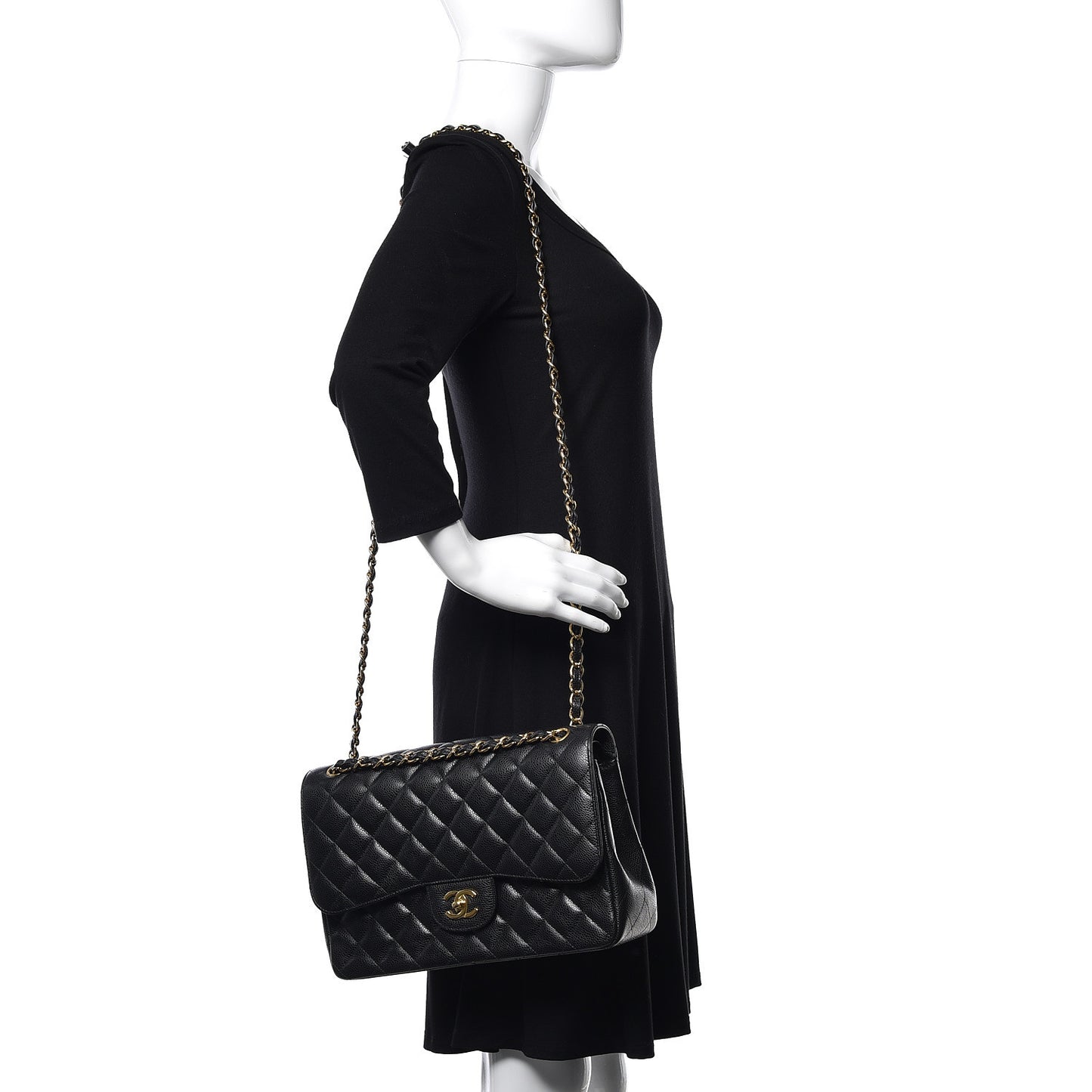 Caviar Quilted Jumbo Double Flap Black