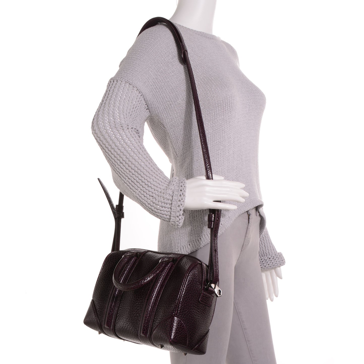 Glazed Pebbled Calfskin Mini Lucrezia Aubergine