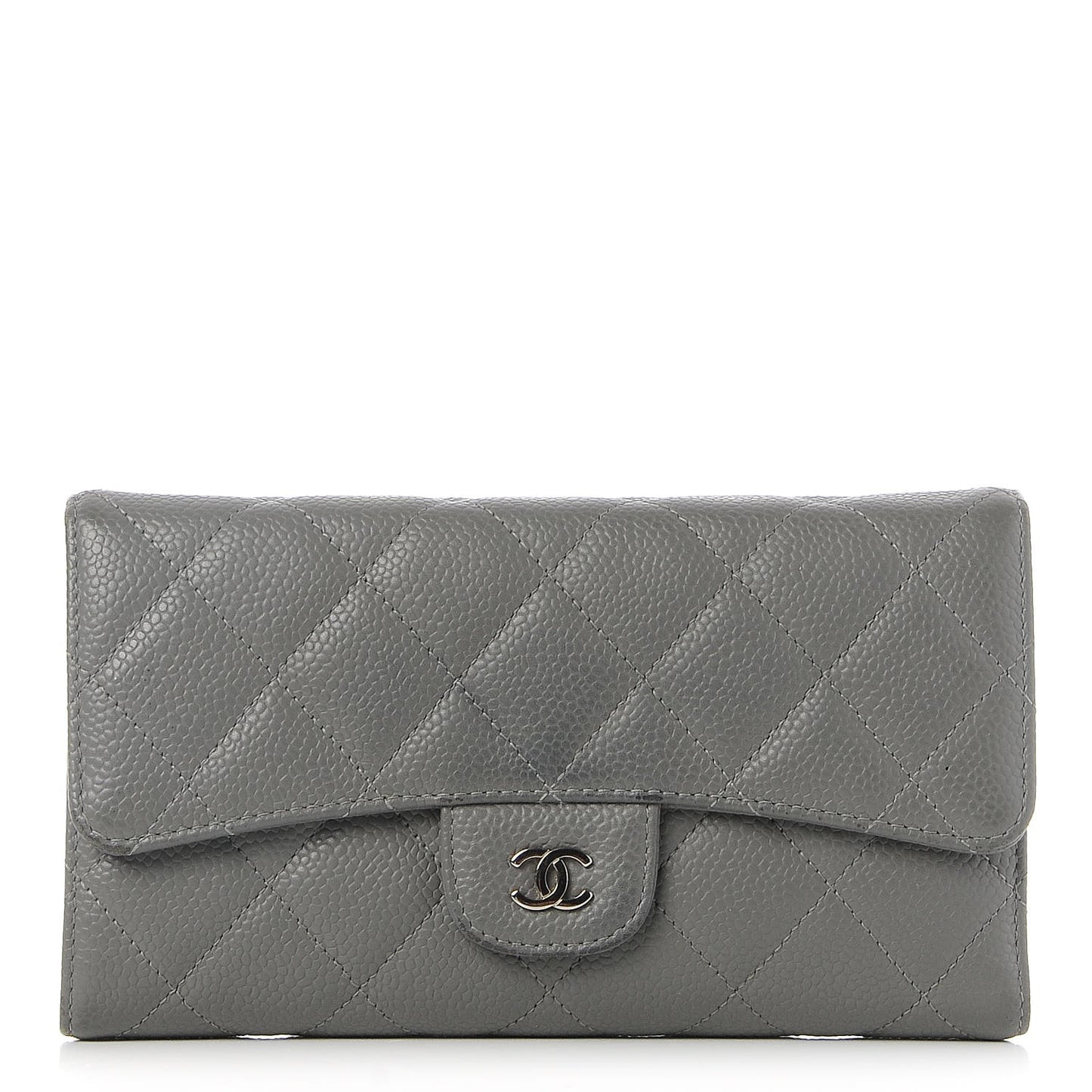 Caviar Quilted Large Flap Wallet Grey