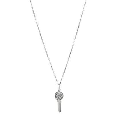 Tiffany 18K White Gold Diamond Mini Modern Keys Round Key Pendant Necklace 1 of 5