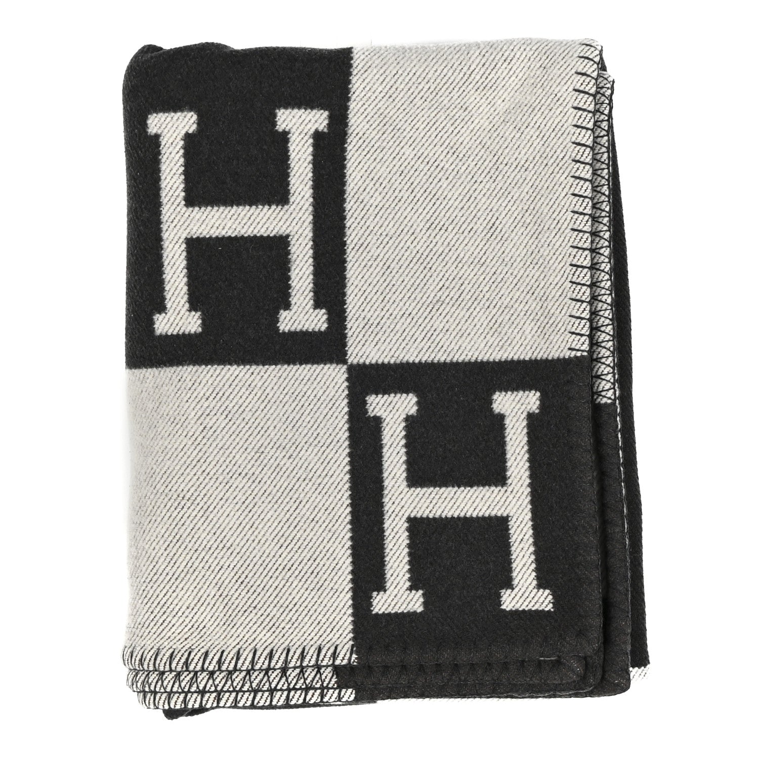 Hermes Wool Cashmere Avalon III Blanket Ecru Black 1 of 3
