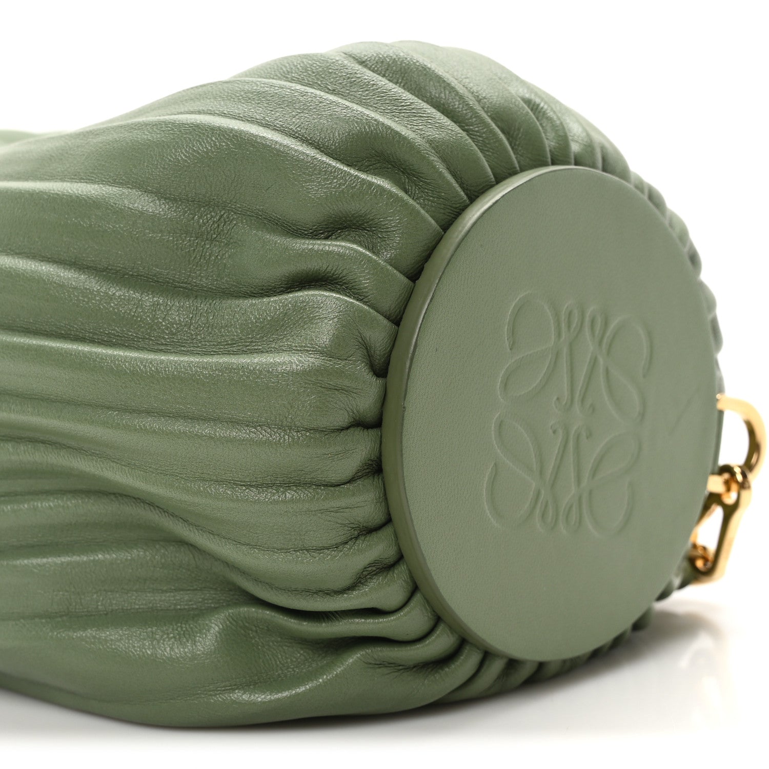 Loewe Lambskin Pleated Bracelet Pouch shoulder Bag Rosemary