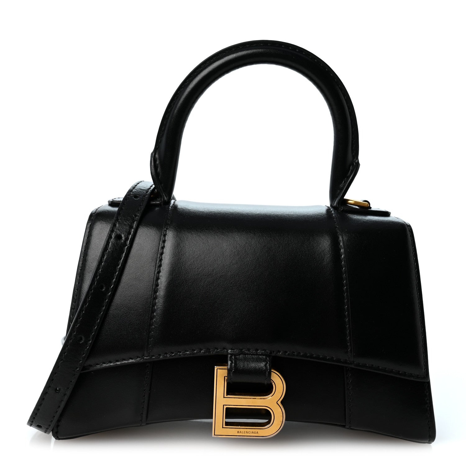 Balenciaga Shiny Box Calfskin Hourglass Top Handle Bag XS Black 1 of 9