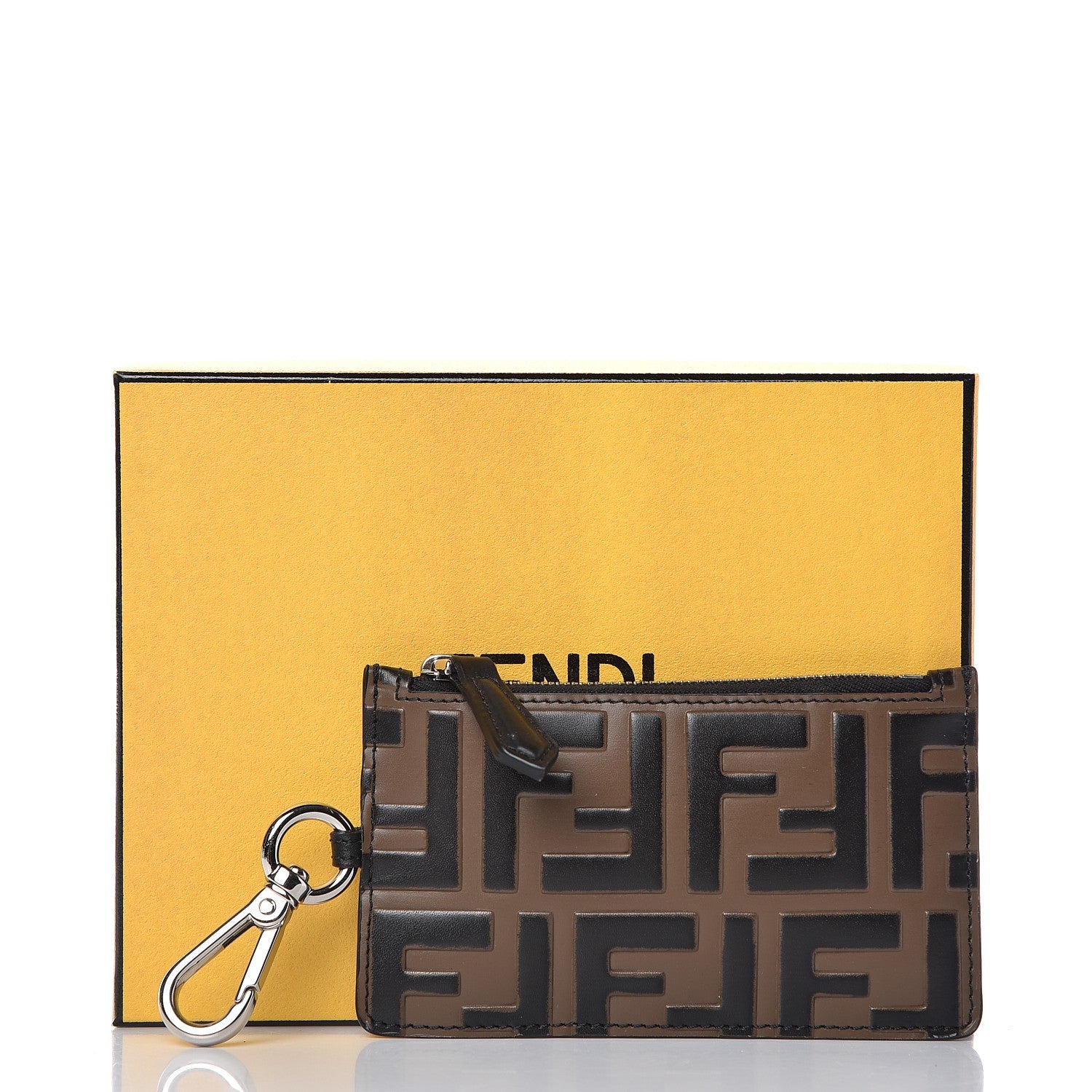 Fendi Vitello Century Bi-Color FF 1974 Embossed Coin Purse Maya Black 9 of 9