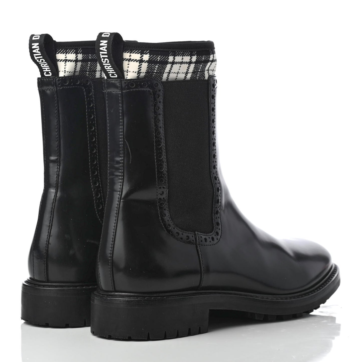 Calfskin Tartan D-Order Low Boot 37.5 Black Off White