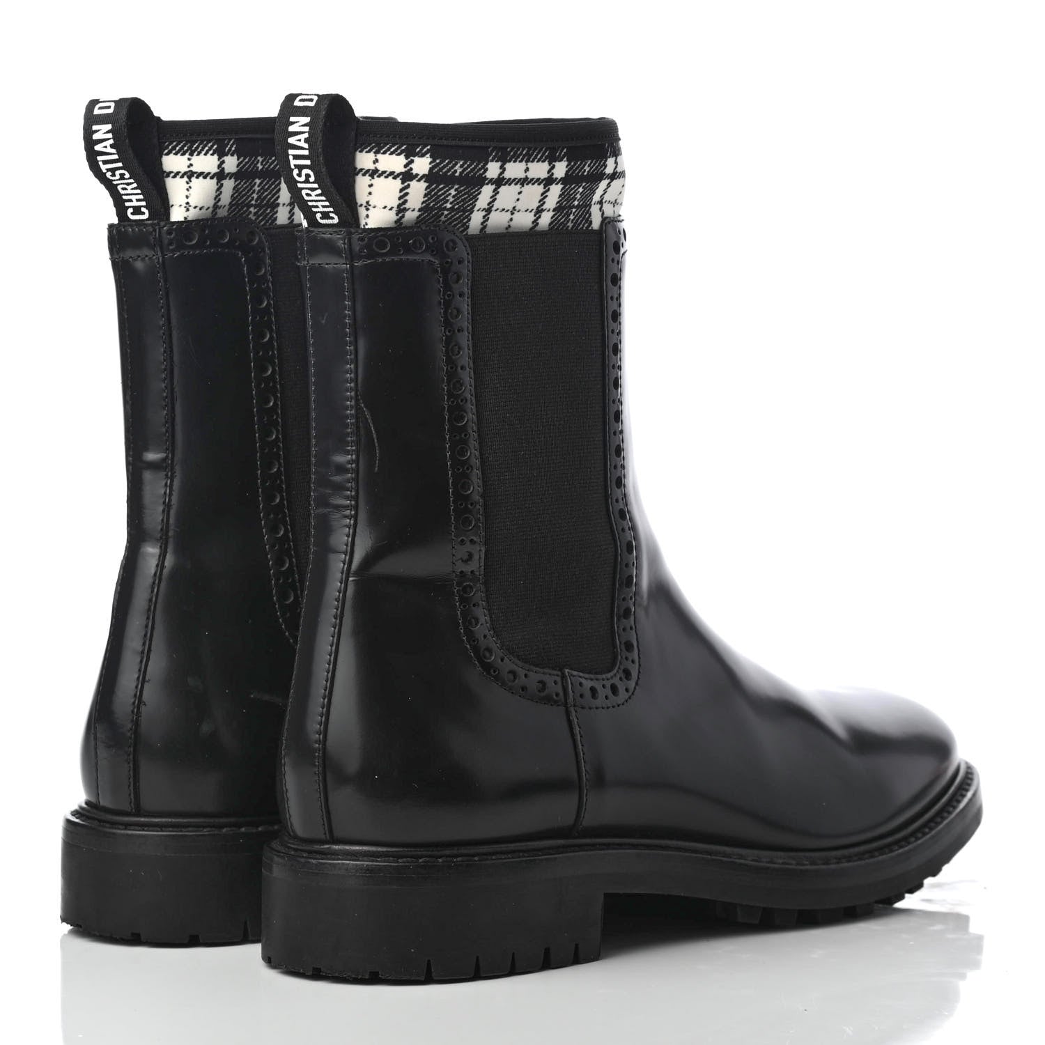Christian Dior Calfskin Tartan D-Order Low Boot 37.5 Black Off White 4 of 12