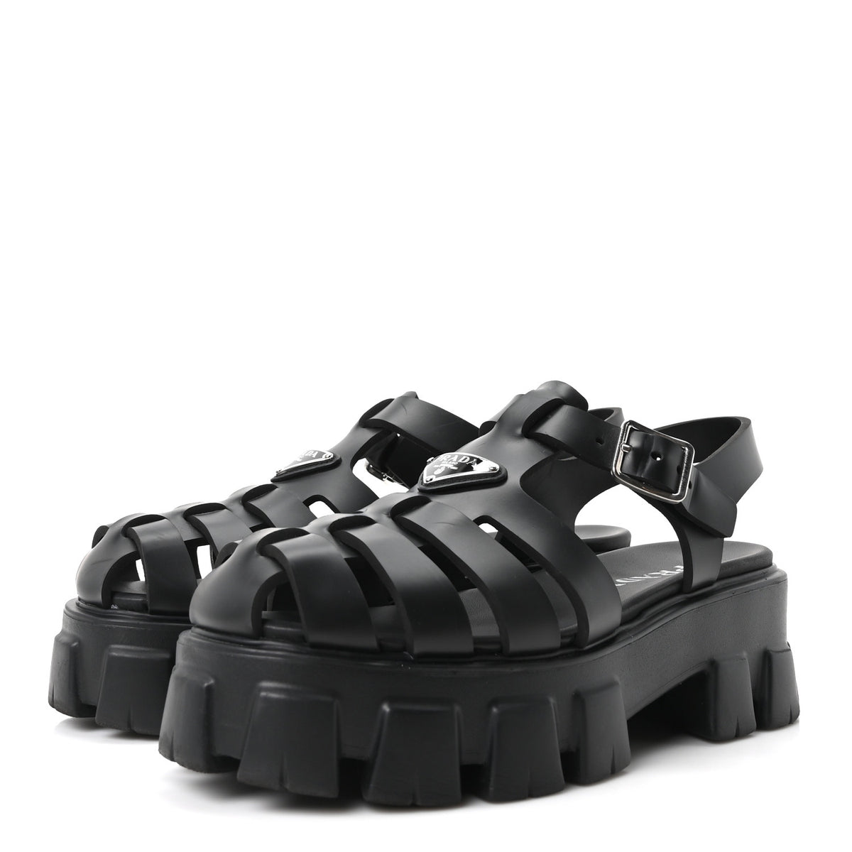 Prada Foam Rubber Triangle Logo Monolith 55mm Cage Sandals 40 Black 4 of 10