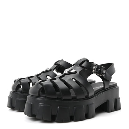 Prada Foam Rubber Triangle Logo Monolith 55mm Cage Sandals 40 Black 4 of 10