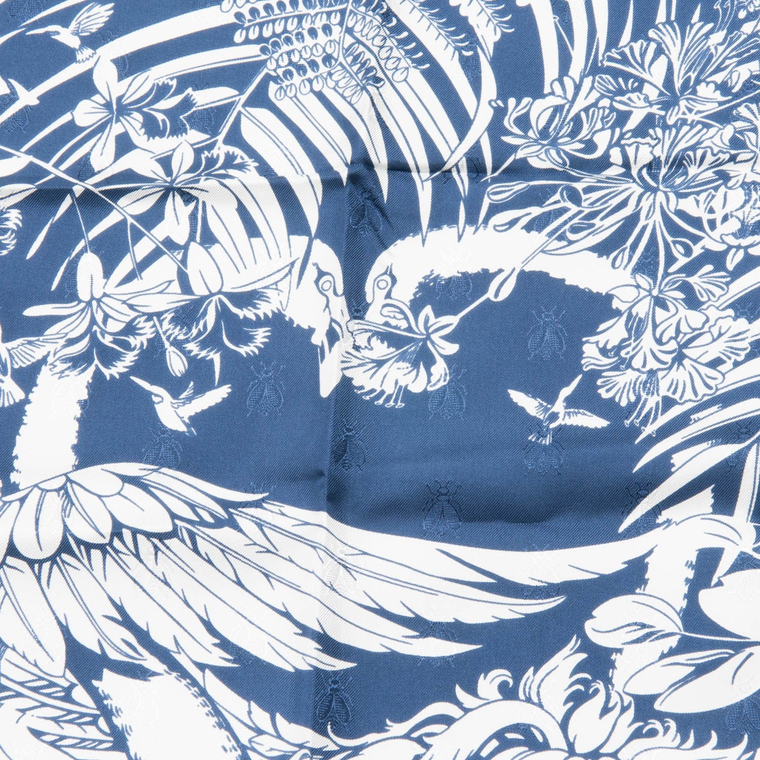 Hermes Silk Tatouage Flamingo Party Scarf 90 Bleu Blanc 3 of 7