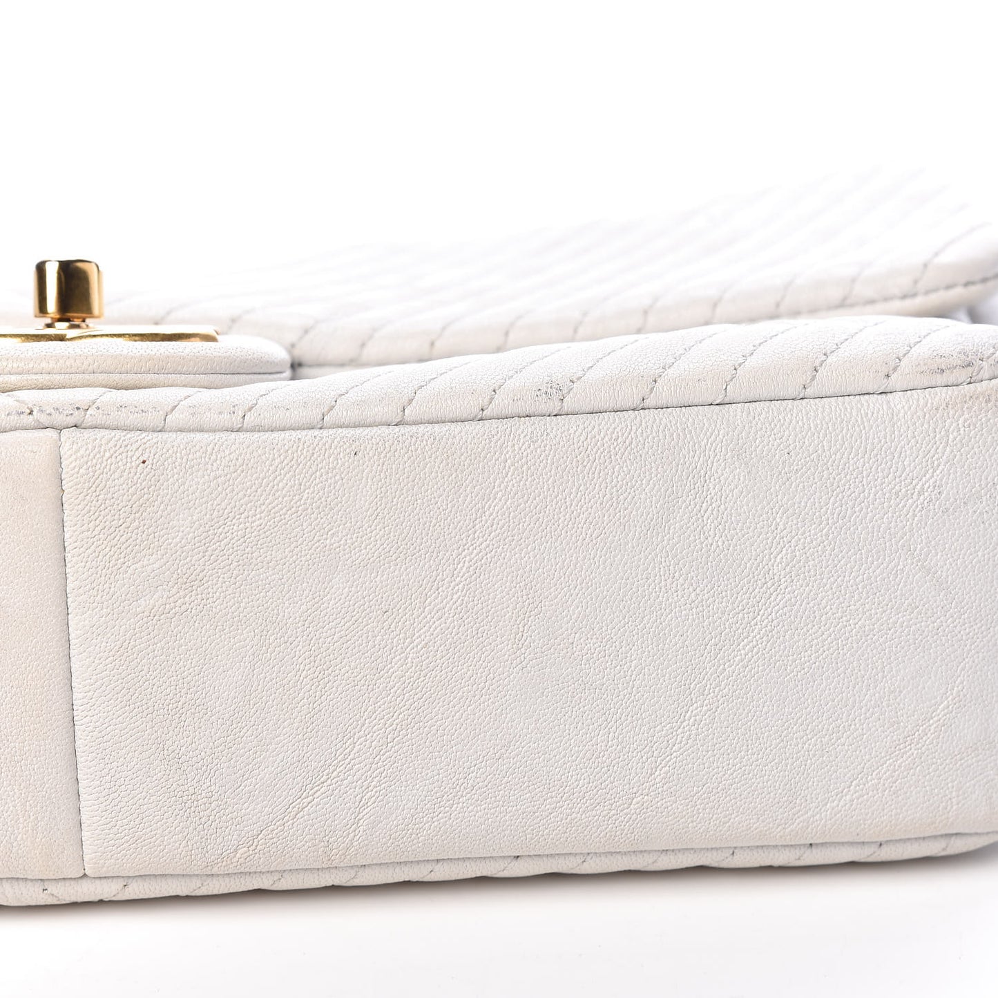 Calfskin Surpique Chevron Medium Flap White