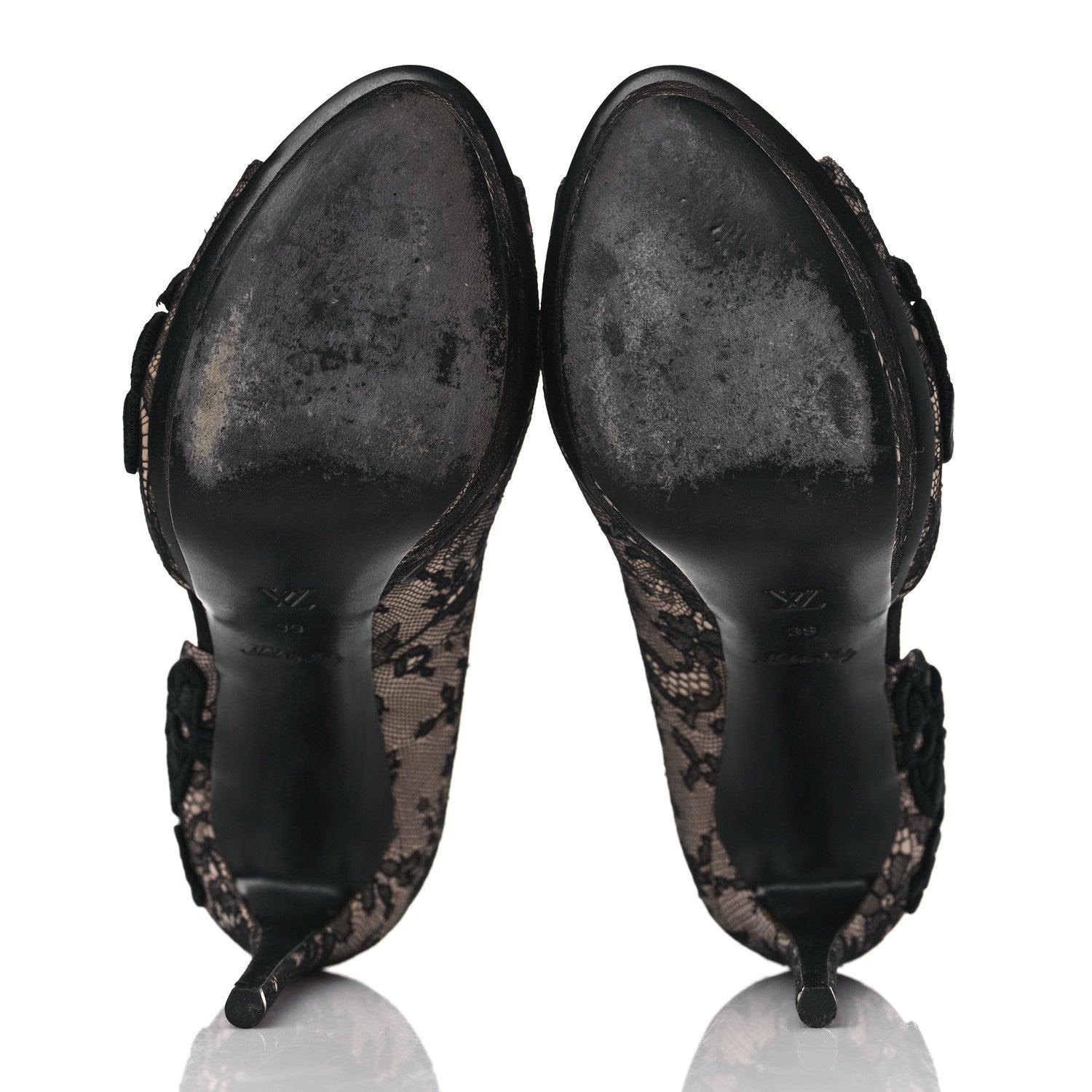 Louis Vuitton Lace D'Orsay Peep Toe Pumps 39 Beige Black 6 of 9