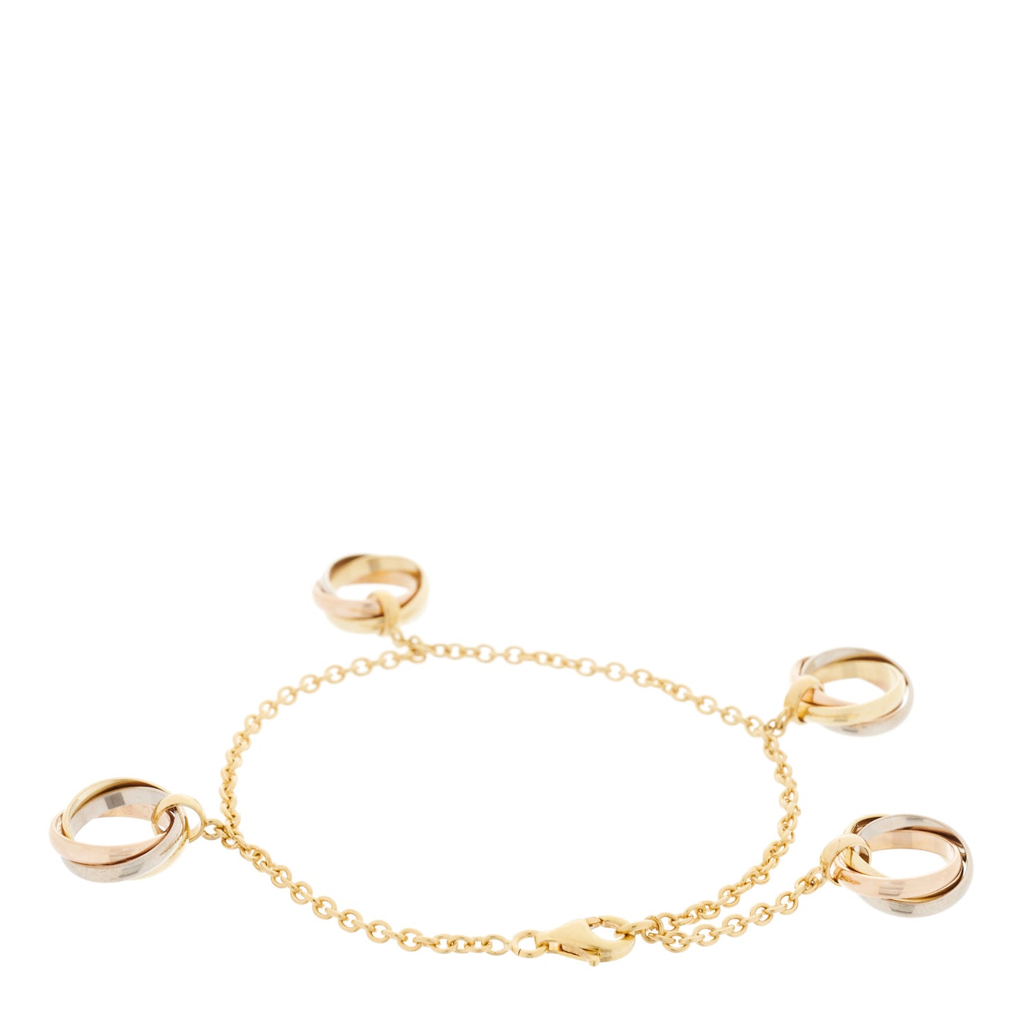 18K Pink Yellow White Gold Trinity Charm Bracelet