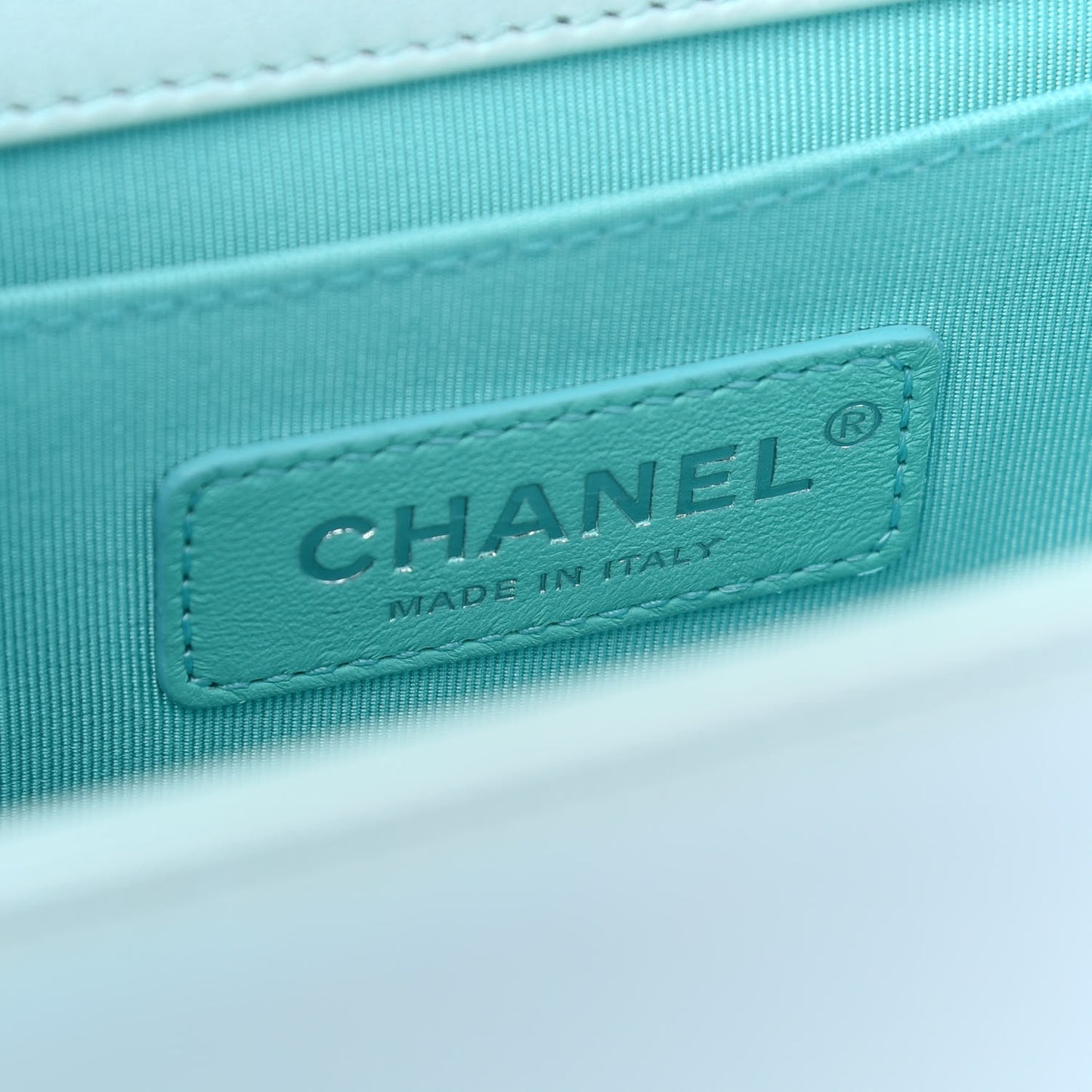 Iridescent Lambskin Chevron Quilted Medium Boy Flap Turquoise
