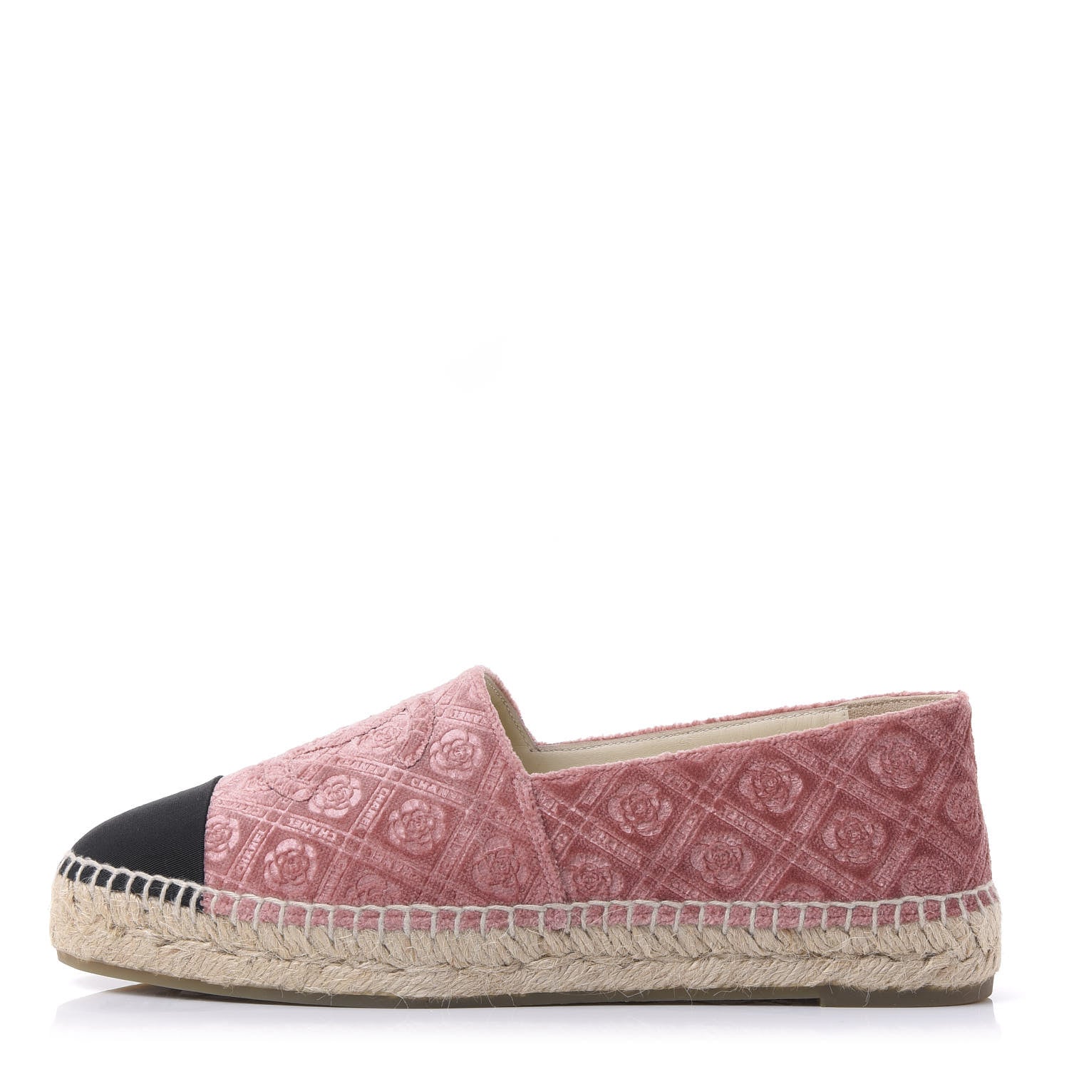 Chanel Velvet Grosgrain Quilted Camellia CC Espadrilles 39 Pink Black 1 of 9