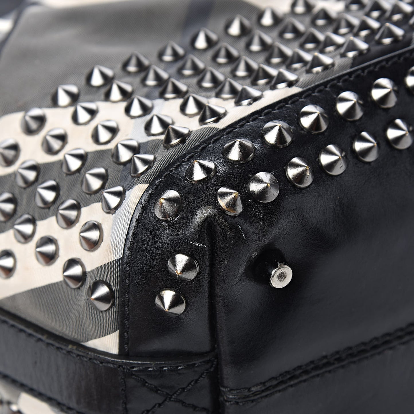 Nylon Beat Check Studded Hobo Black