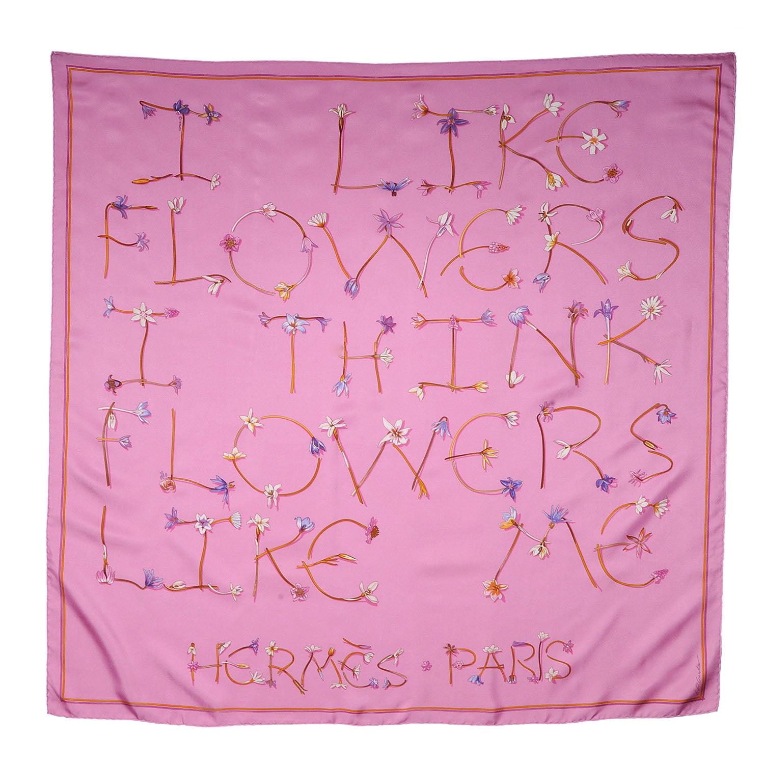 Hermes Silk I Like Flowers Scarf 90 Rose Buvard 2 of 4