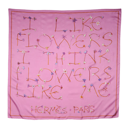 Hermes Silk I Like Flowers Scarf 90 Rose Buvard 2 of 4
