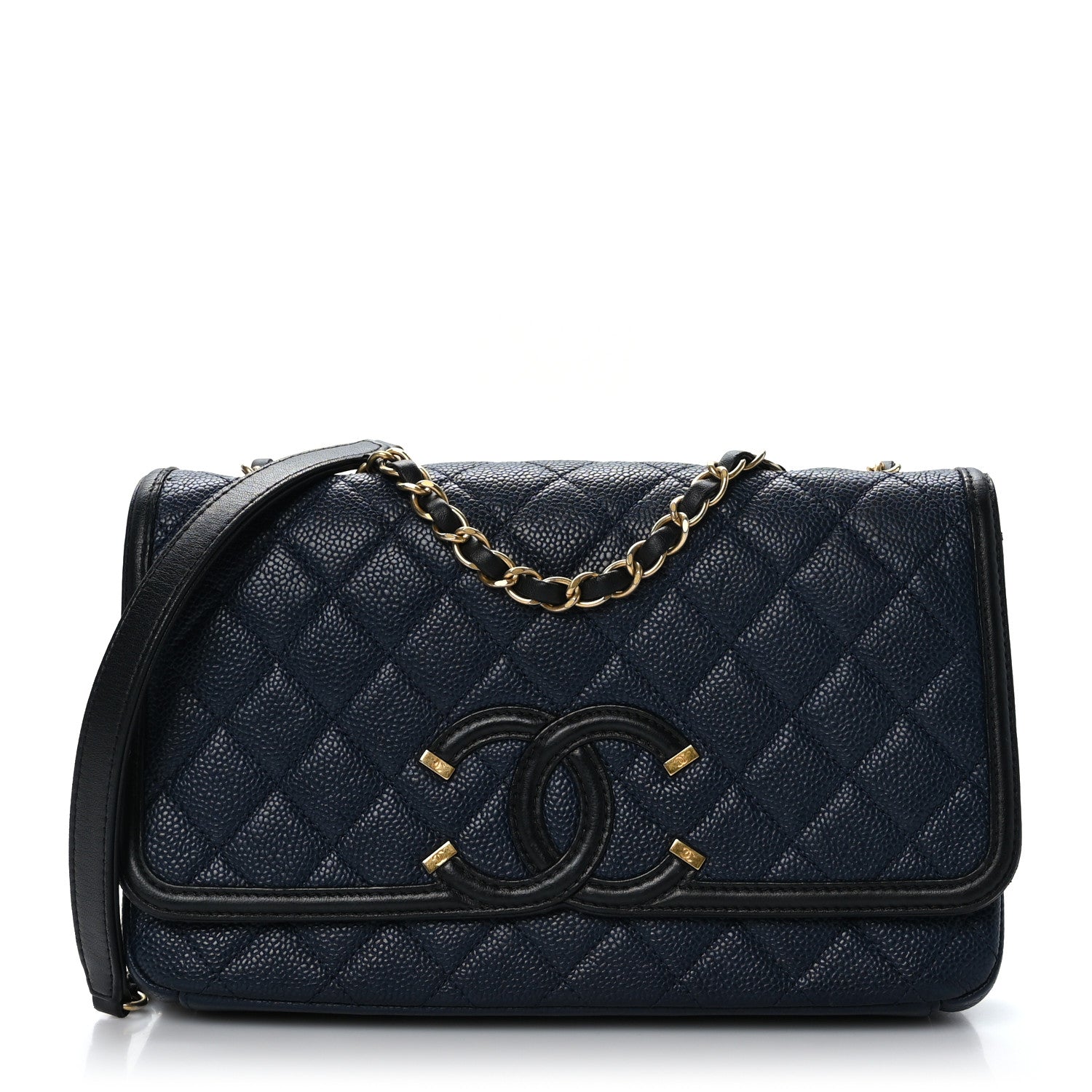 Chanel Caviar Quilted Medium CC Filigree Flap Navy Black 1 of 9