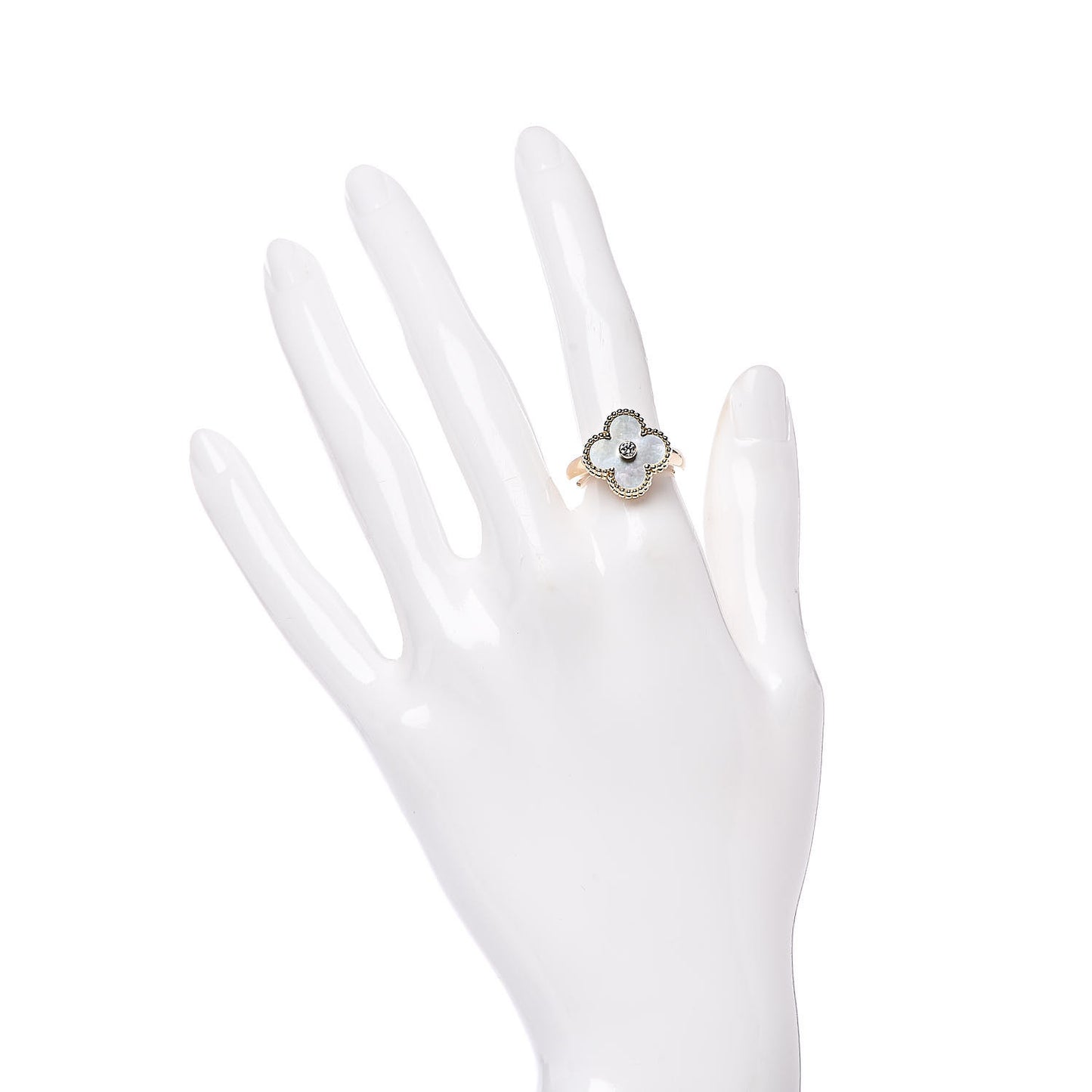 18K Yellow Gold Diamond Mother of Pearl Vintage Alhambra Ring 52 6