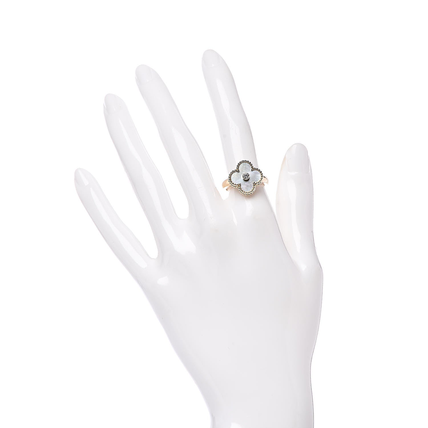 Van Cleef & Arpels 18K Yellow Gold Diamond Mother of Pearl Vintage Alhambra Ring 52 6 2 of 5