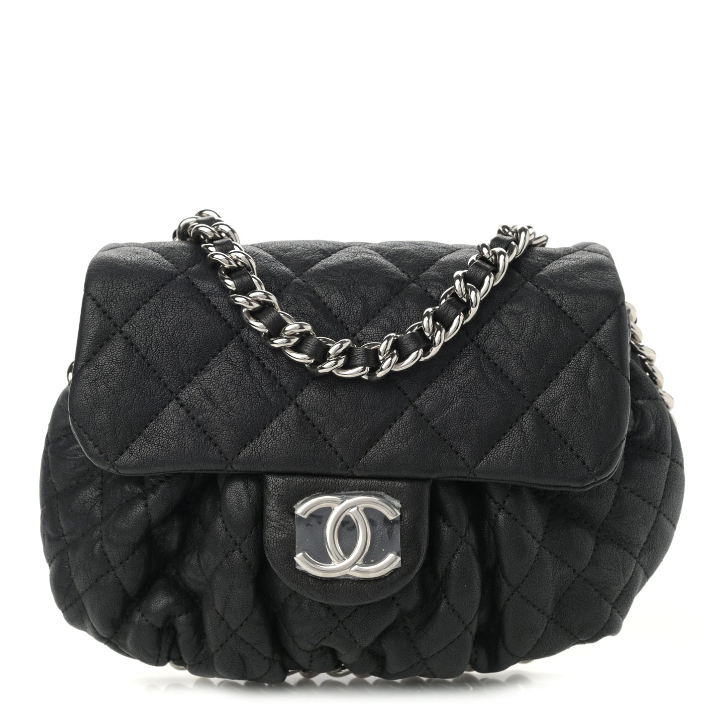 Washed Lambskin Quilted Mini Chain Around Messenger Black