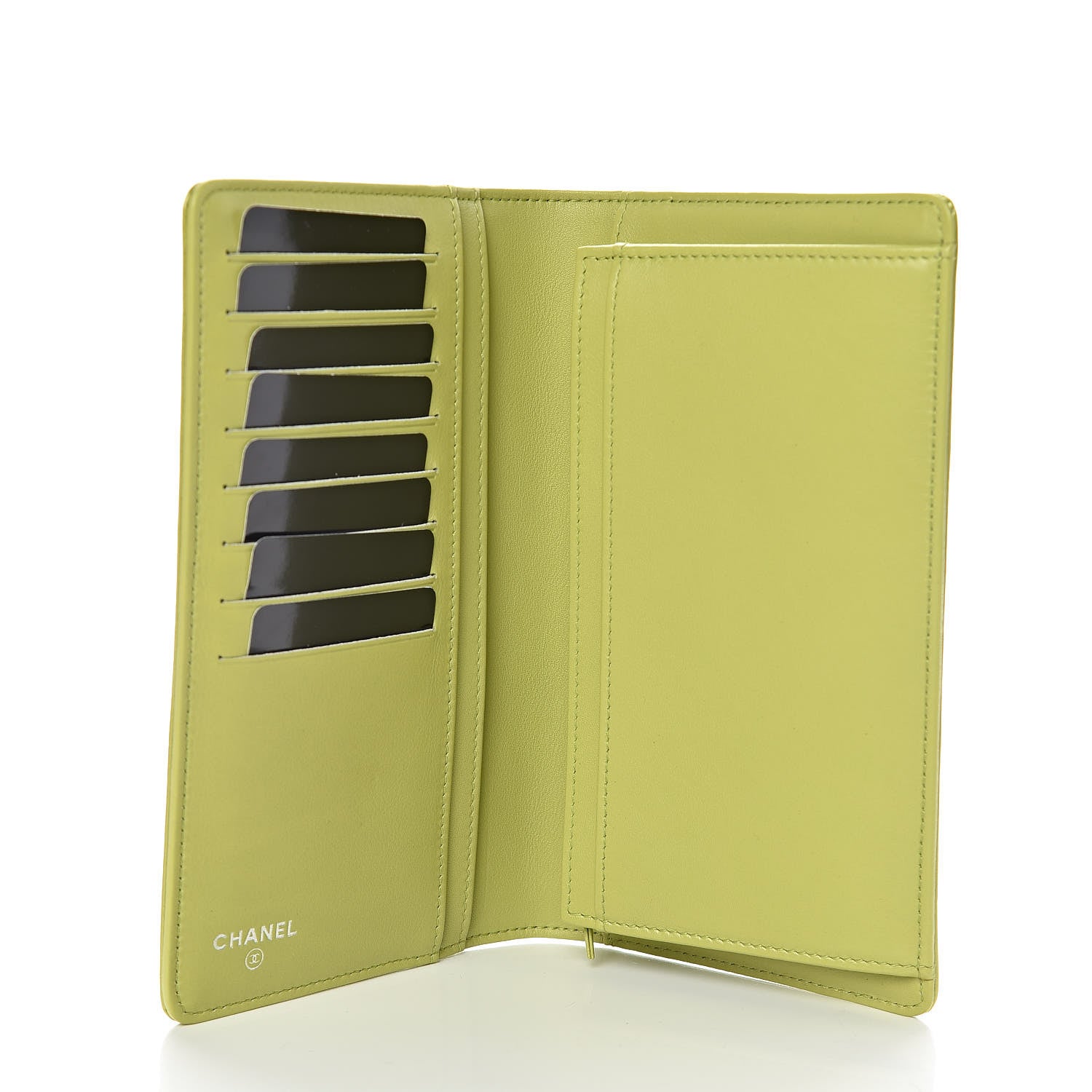 Chanel Patent Camellia Embossed Yen Wallet Green 5 of 9