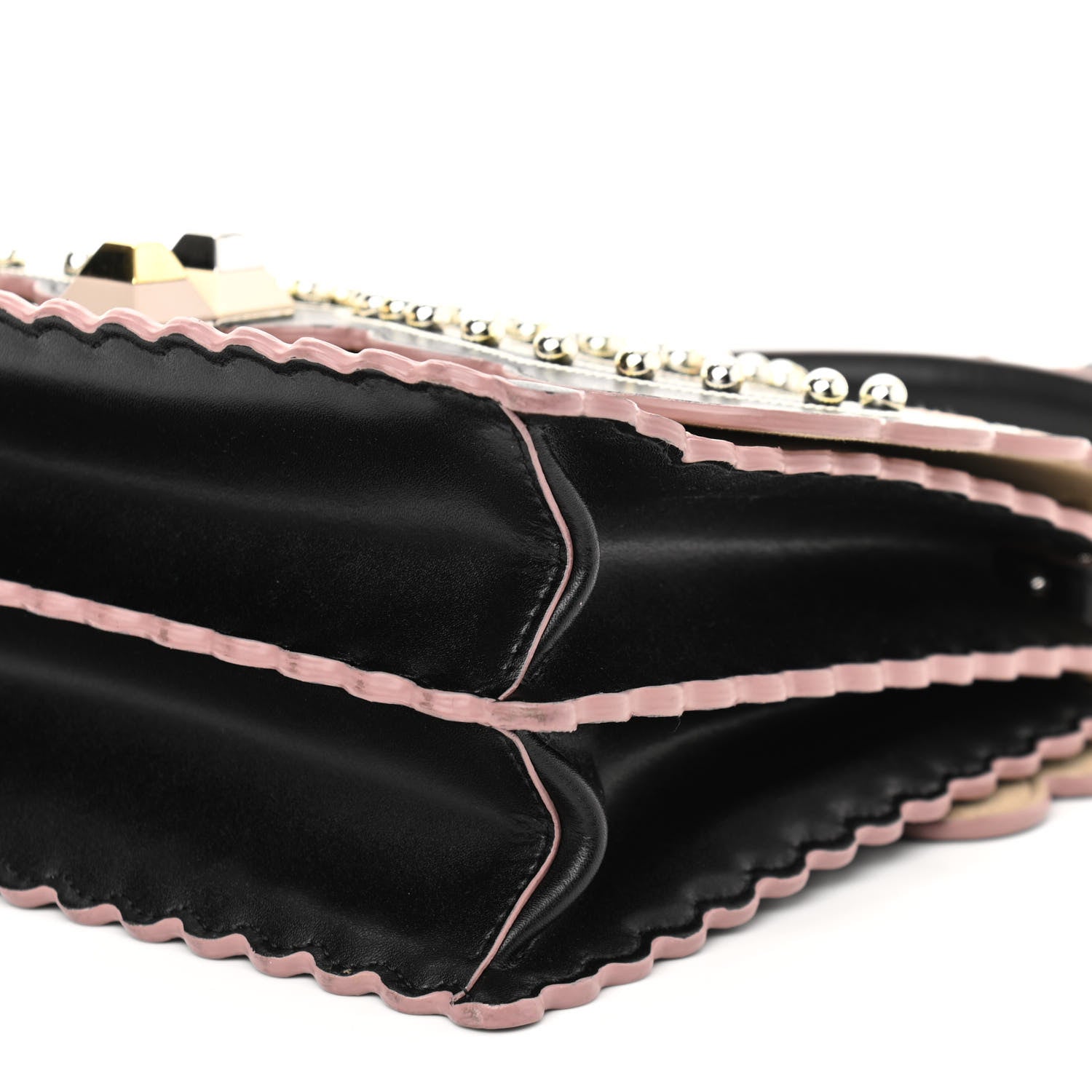 Fendi Vitello Liberty Pearl Bi-Color Flowers and Bow Scalloped Studded Kan I Shoulder Bag Black Soap 9 of 11