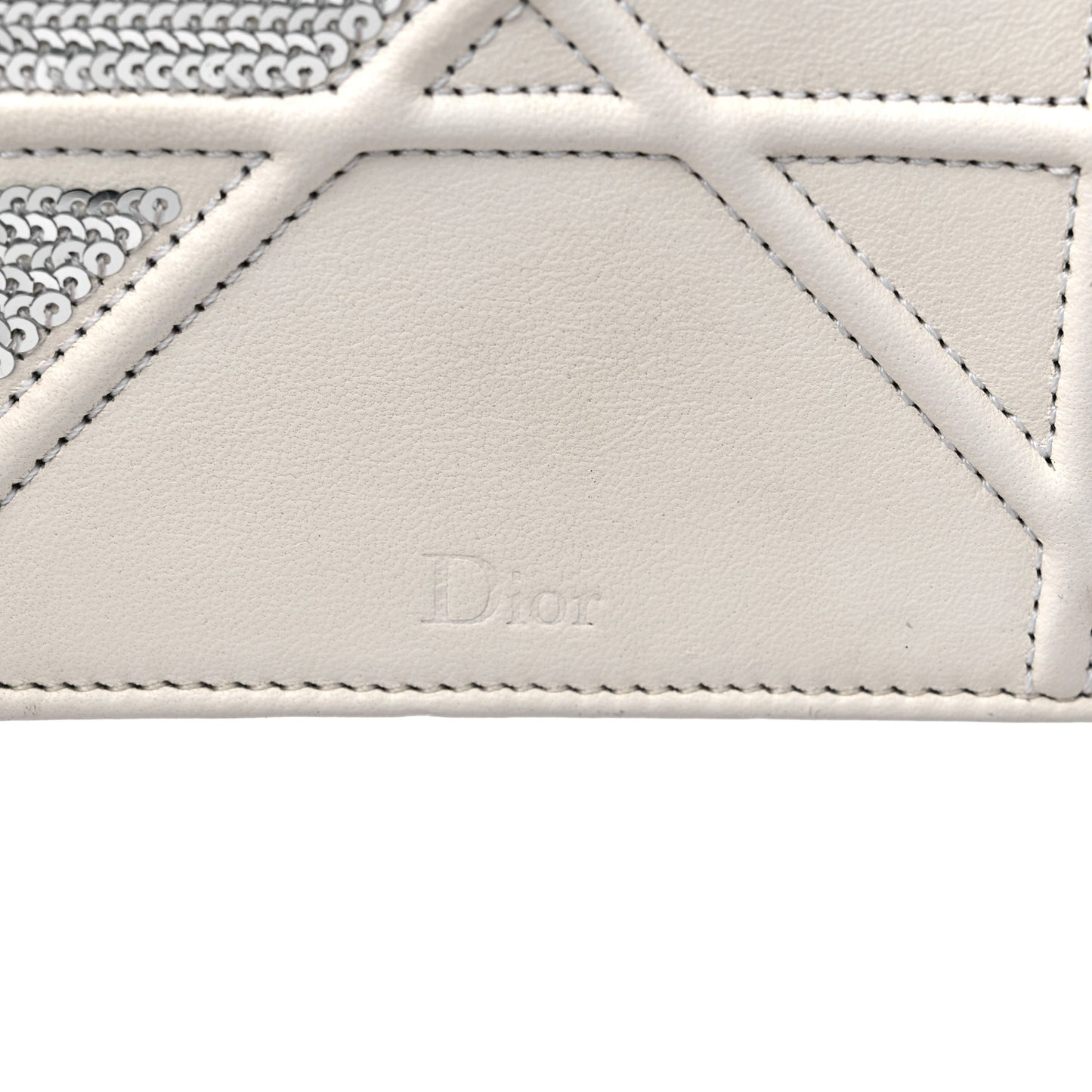 Lambskin Sequin Baby Diorama Flap Bag White