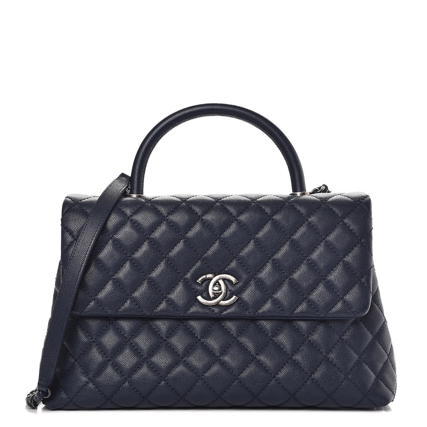 Caviar Quilted Medium Coco Handle Flap Navy Blue