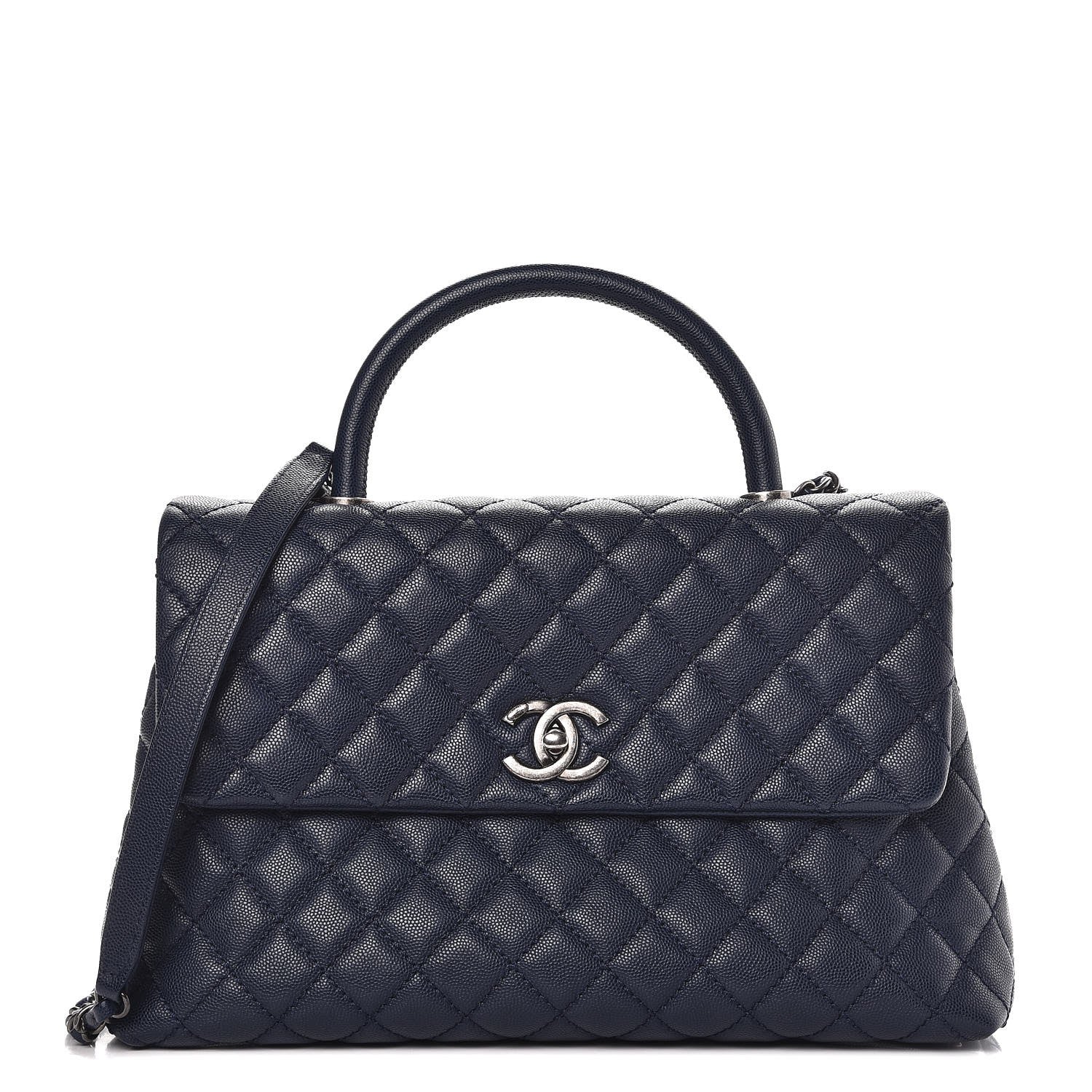 Chanel Caviar Quilted Medium Coco Handle Flap Navy Blue 1 of 11