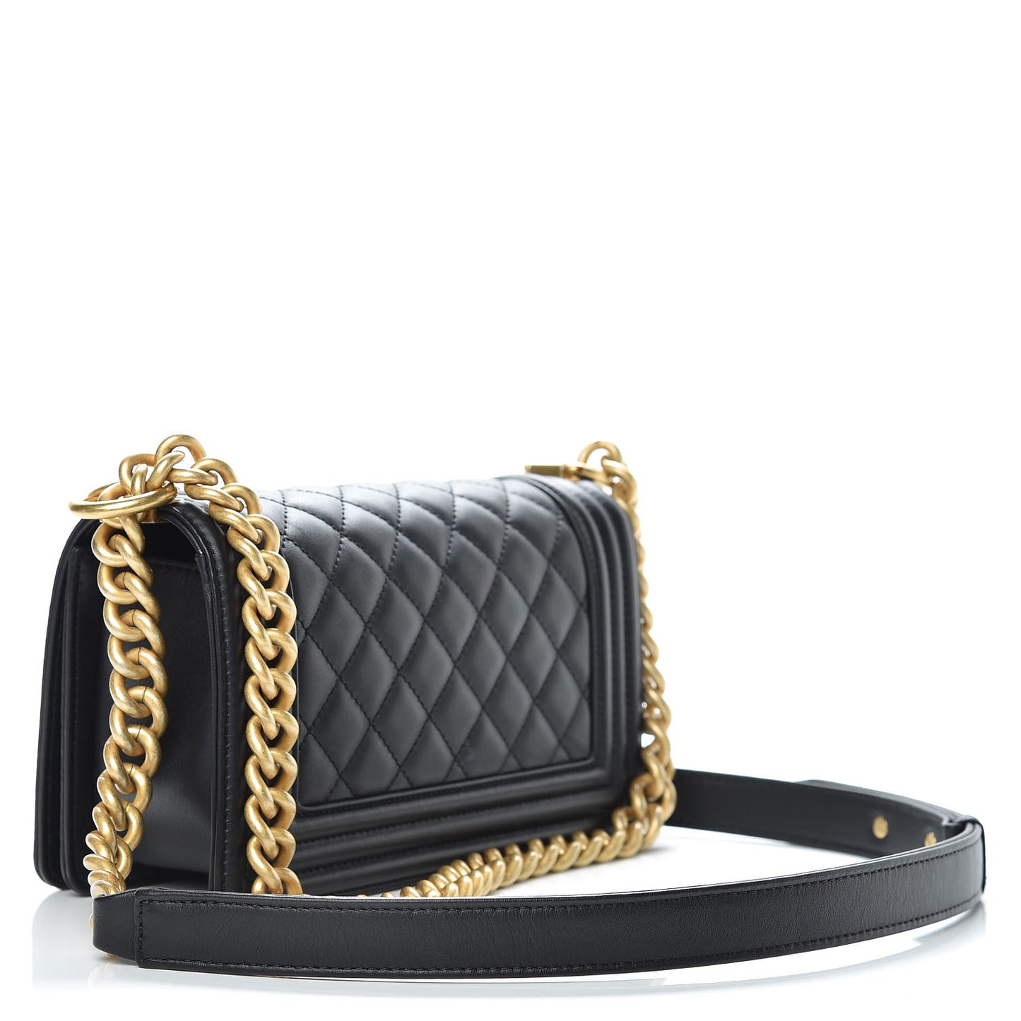 Calfskin Quilted Small Boy Flap Black